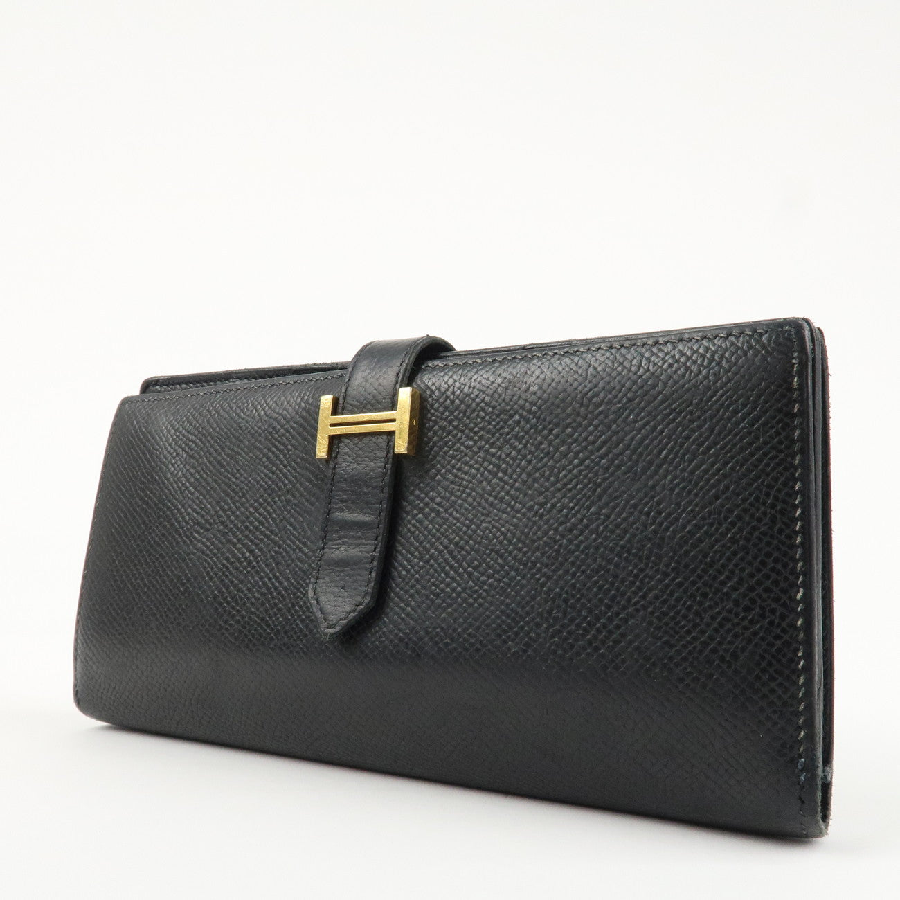 HERMES Epson Bearn Soufflet Long Wallet C Stamped Black Used
