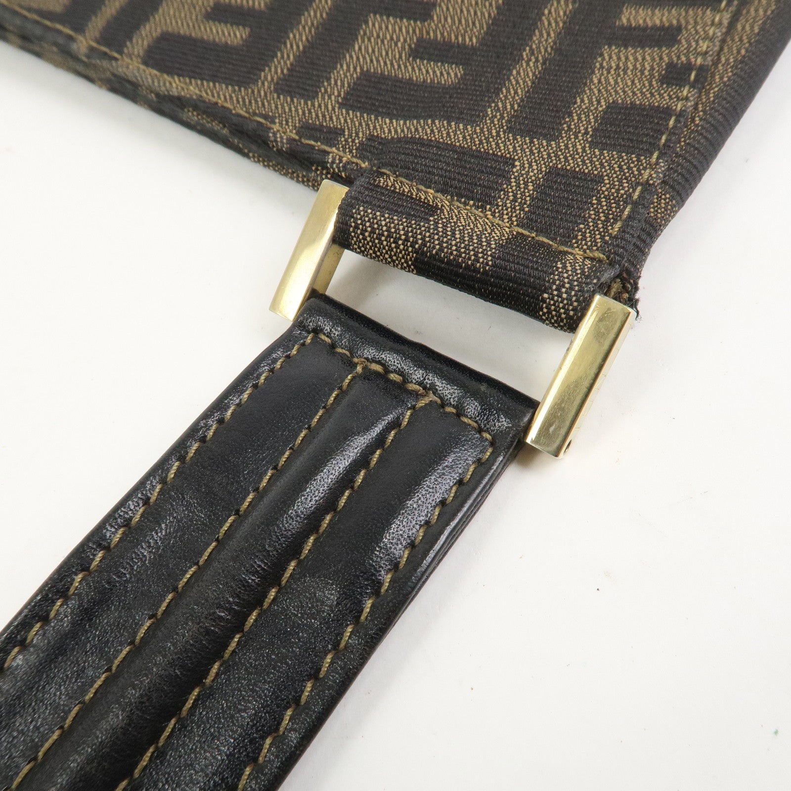 FENDI Zucca Canvas Leather Shoulder Bag Hand Bag Brown Black