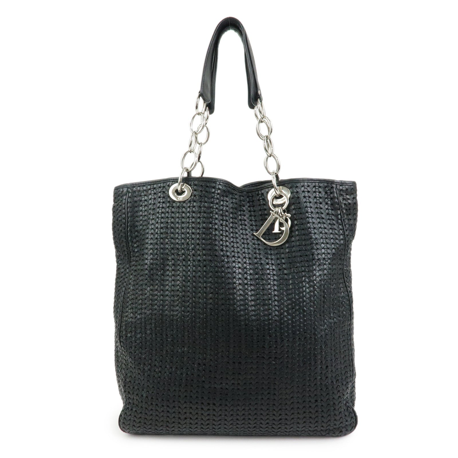 Christian Dior Woven Leather Tote Bag Shoulder Bag Black