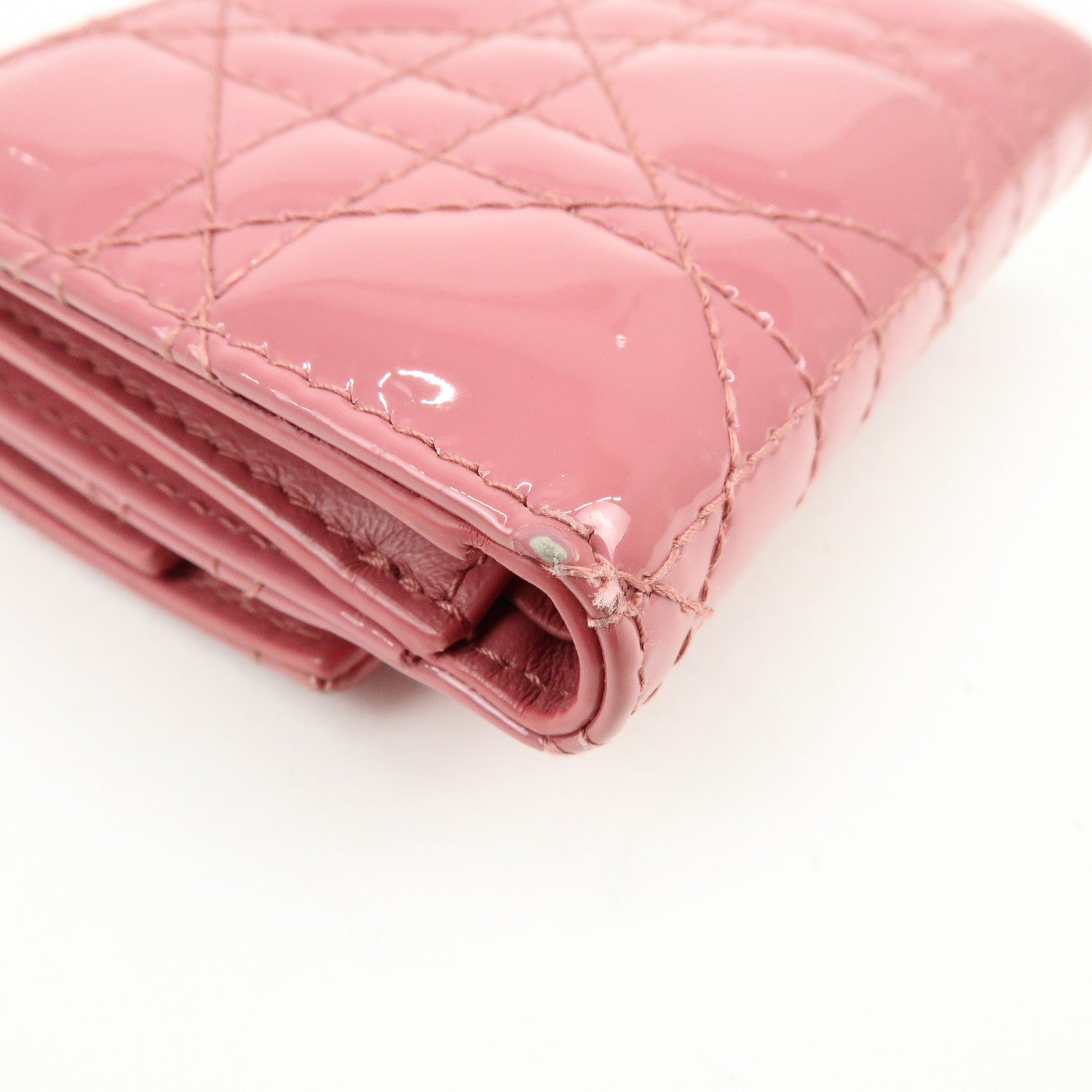 Christian Dior Canage Patent Leather Compact Wallet Pink