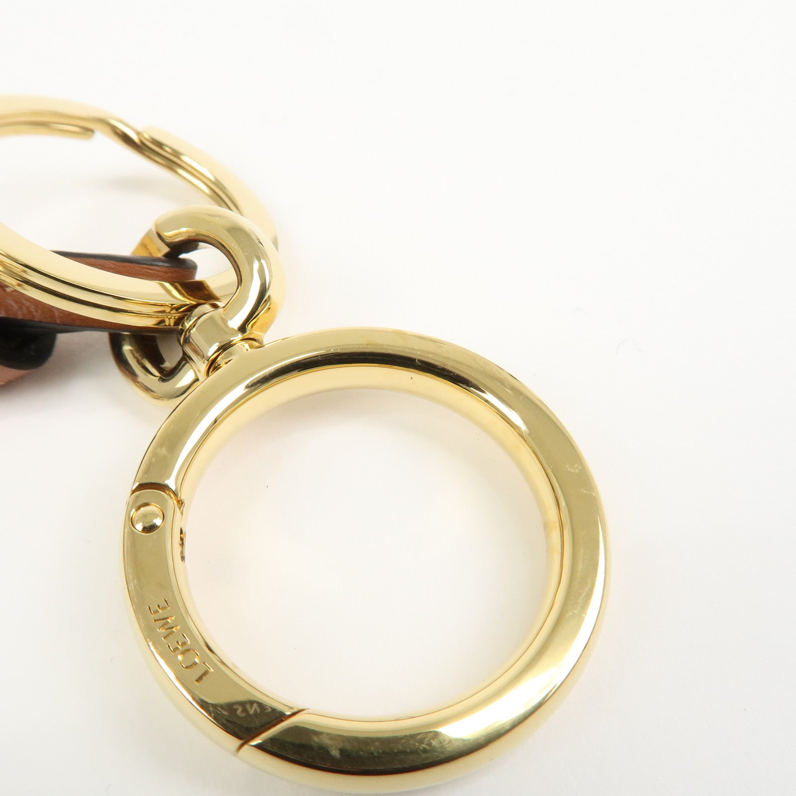 LOEWE Anagram Metal Leather Bag Charm Key Holder Camel