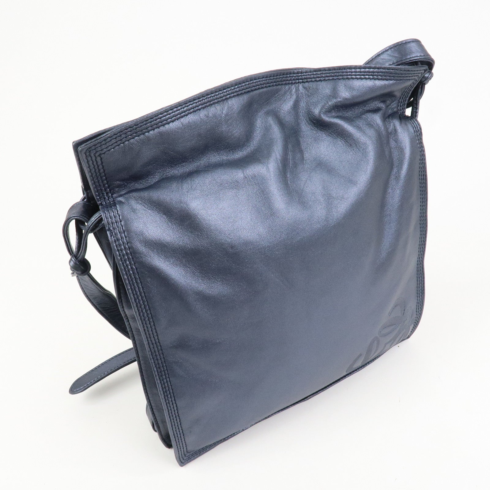 LOEWE Anagram Leather Shoulder Bag Hand Bag Metallic Blue