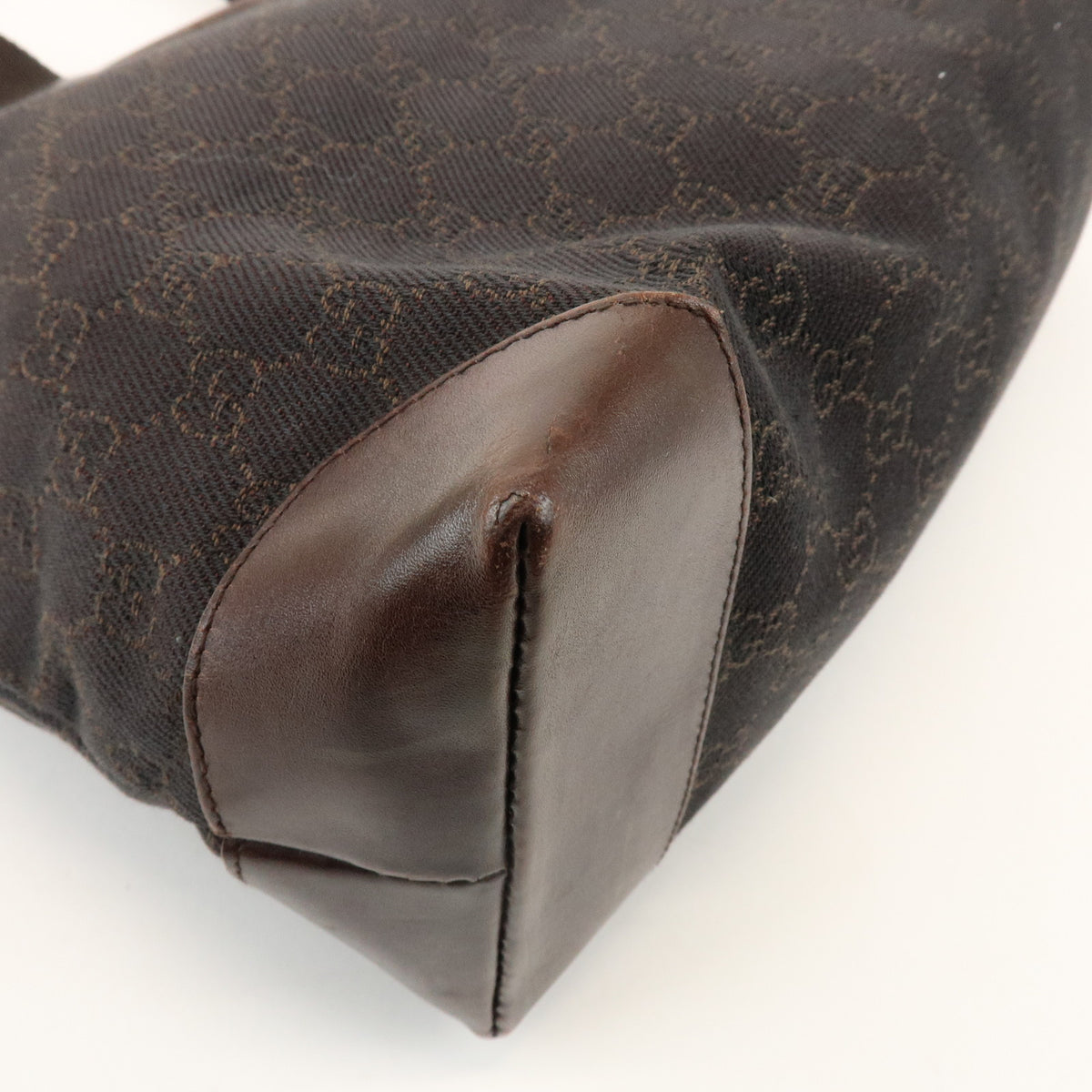 GUCCI GG Canvas Leather Tote Bag Shoulder Bag Dark Brown 34339
