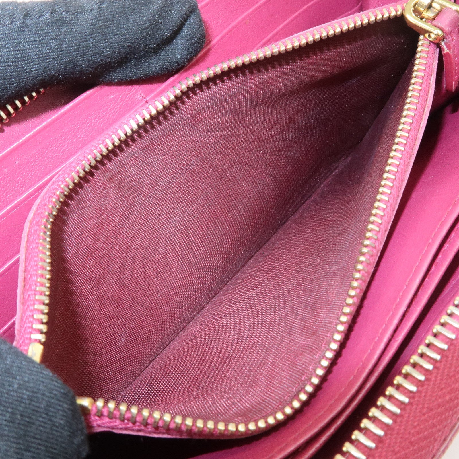 PRADA Nylon Leather Round Zippy Wallet Long Wallet Pink