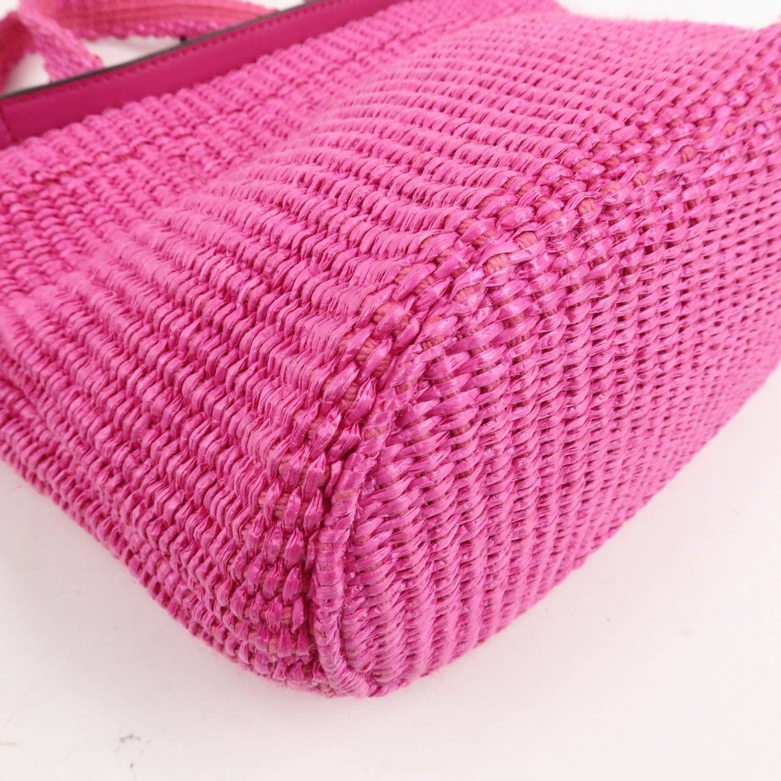 JIMMY CHOO Leather Raffia Beach West East 2 Way Bag Mini Tote Bag