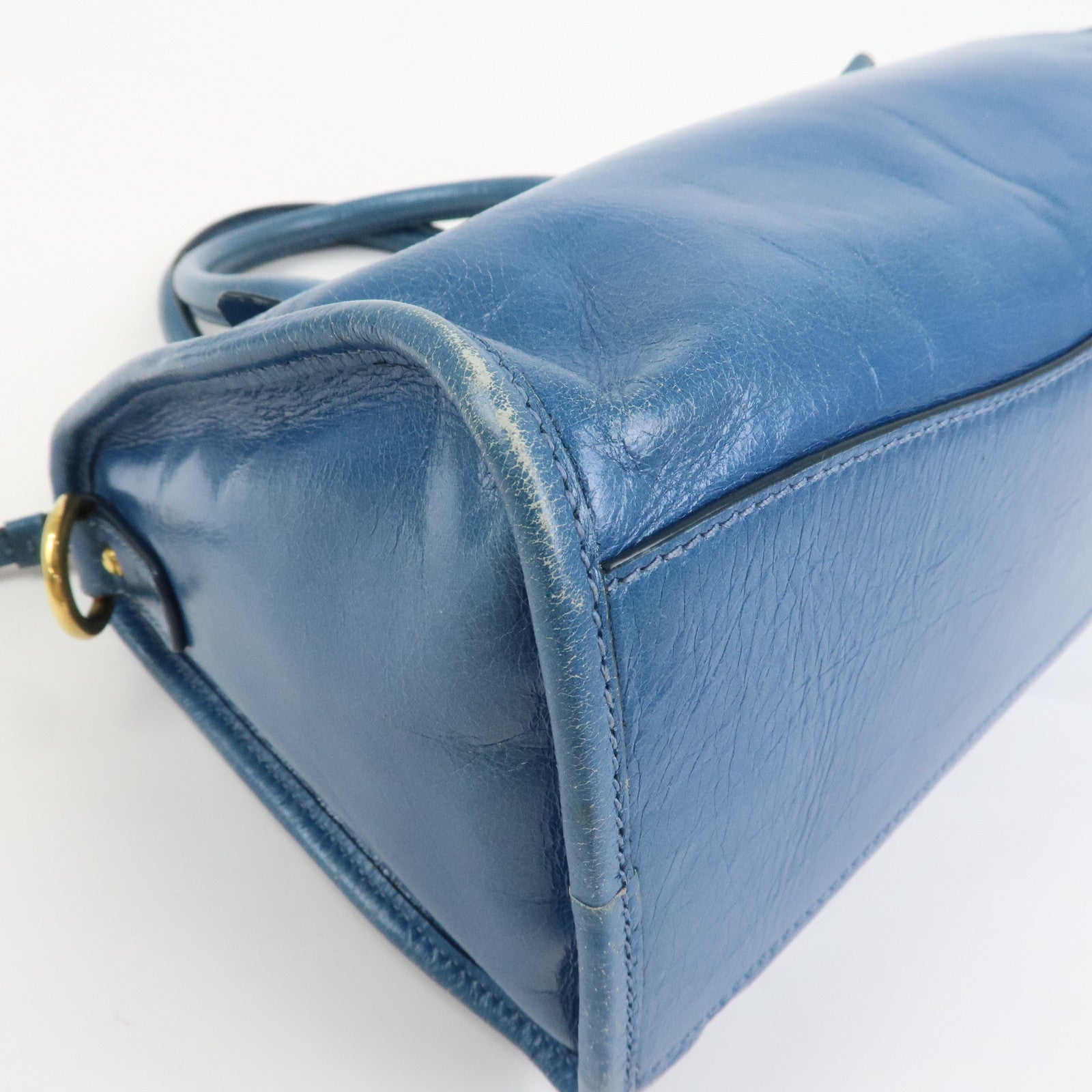 MIU MIU Logo Leather 2Way Bag Hand Bag Shoulder Bag Blue