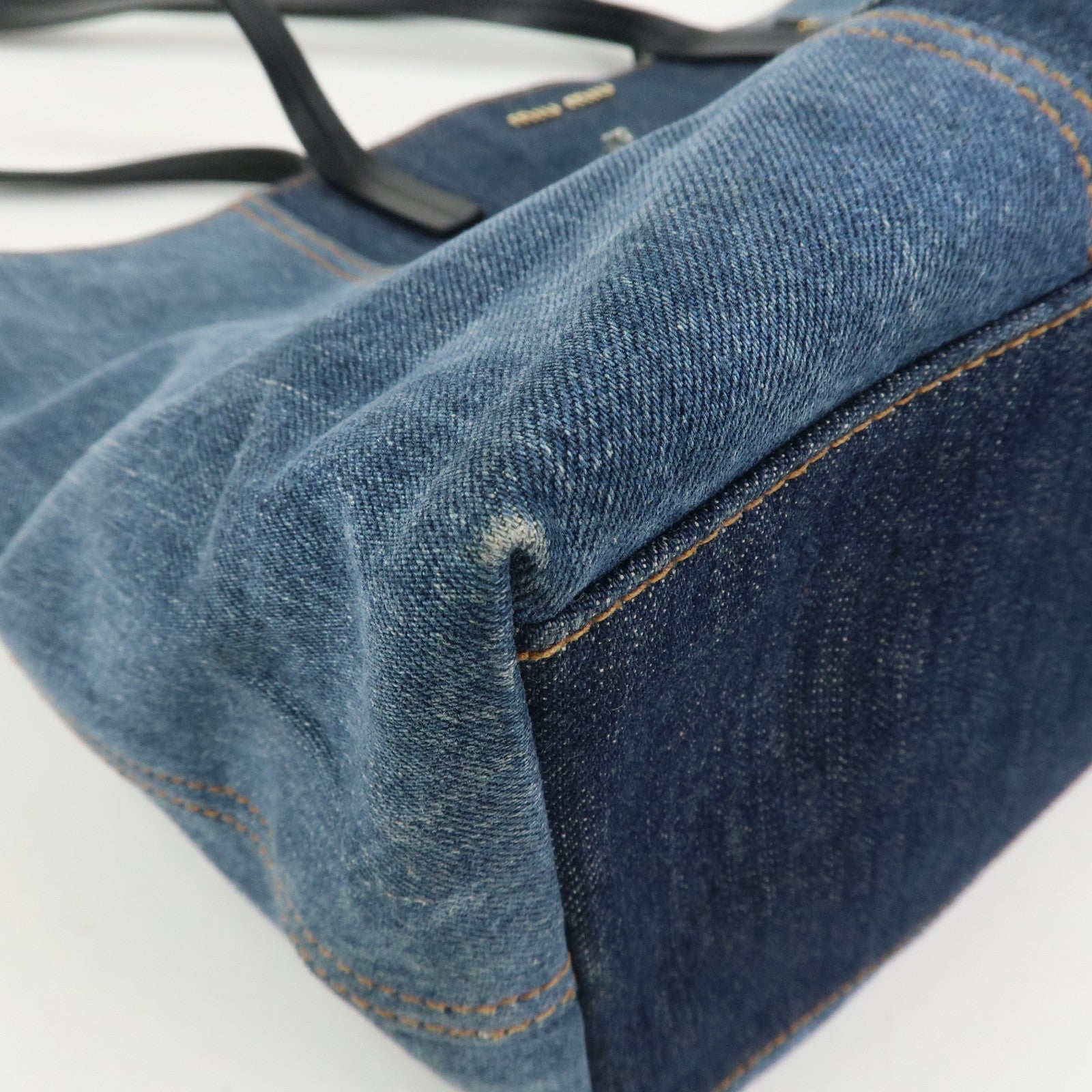 MIU MIU Denim Leather Tote Bag Shoulder Bag Navy 5BG024