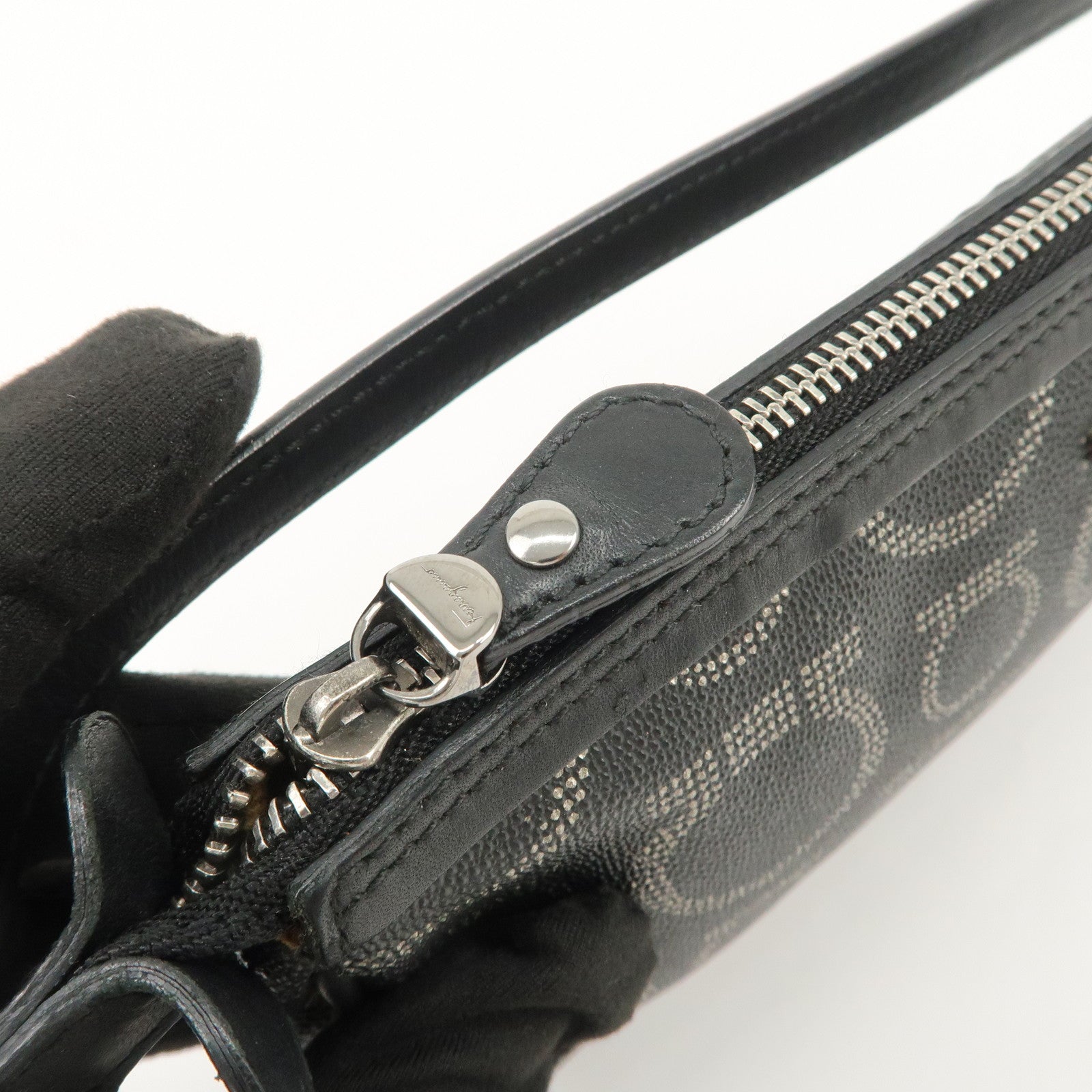 Ferragamo Gancini PVC Accessary Pouch Hand Bag Black