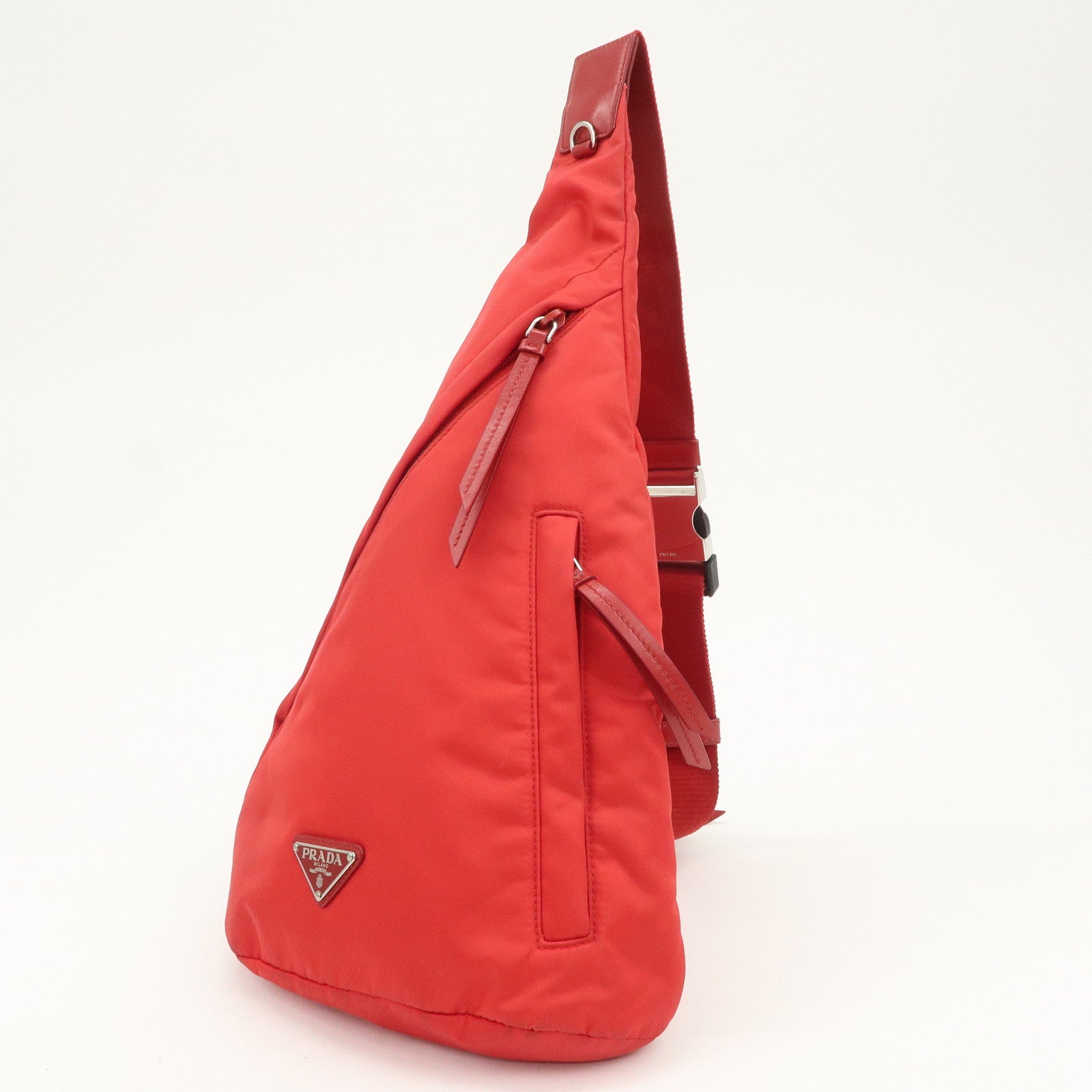 PRADA Triangle Logo Re-Nylon Leather Body Bag Red 2VZ092