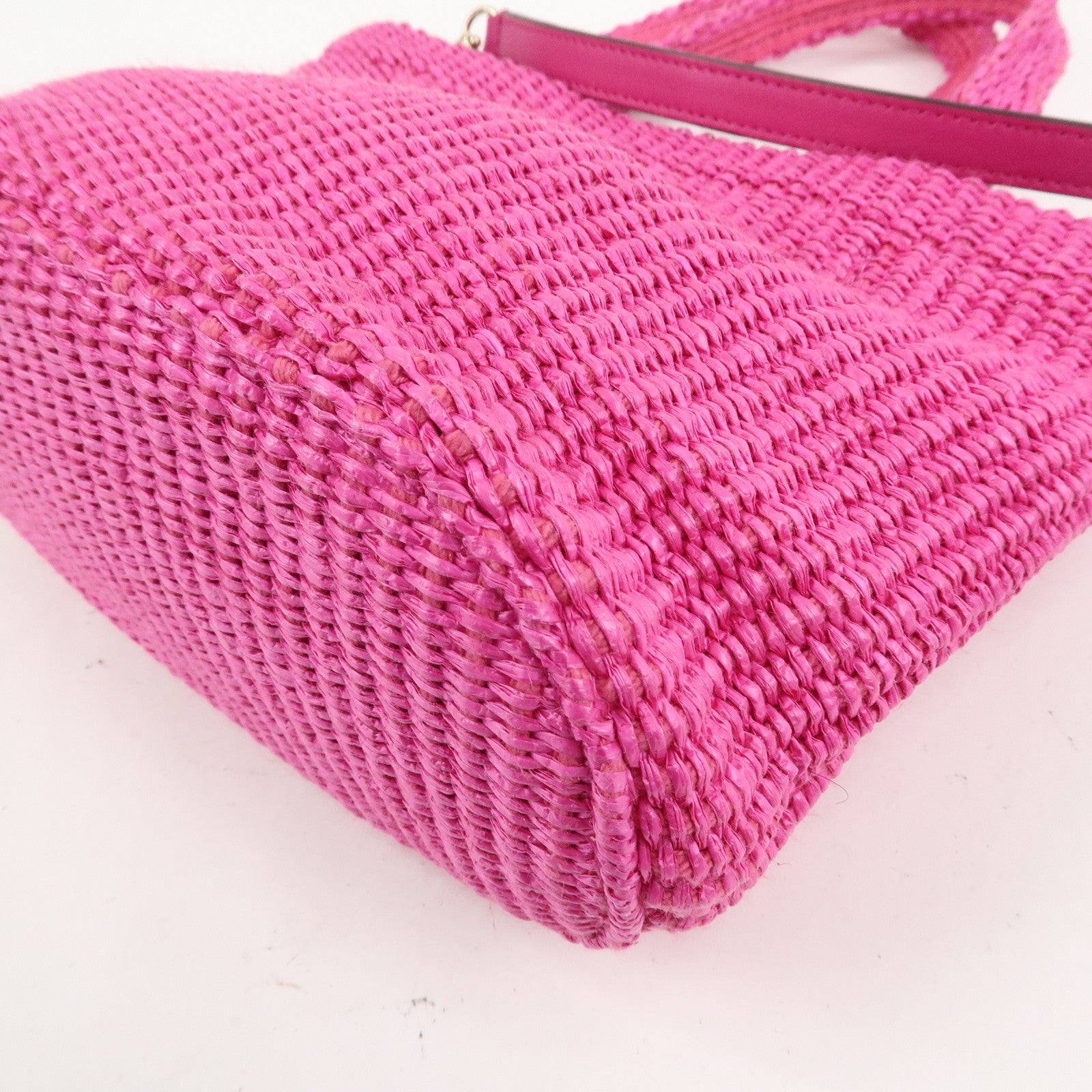 JIMMY CHOO Leather Raffia Beach West East 2 Way Bag Mini Tote Bag