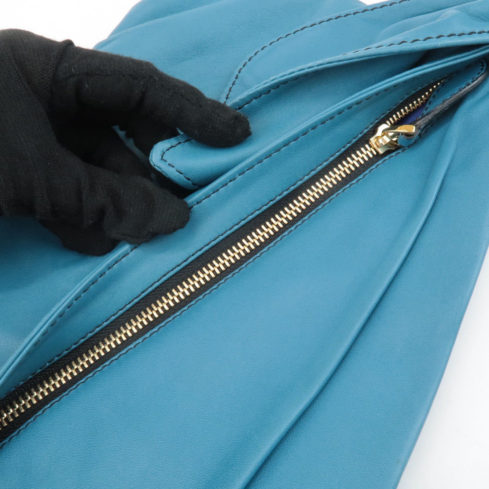 VALENTINO Leather Ribbon Clutch Bag Hand Bag Pouch Blue Used