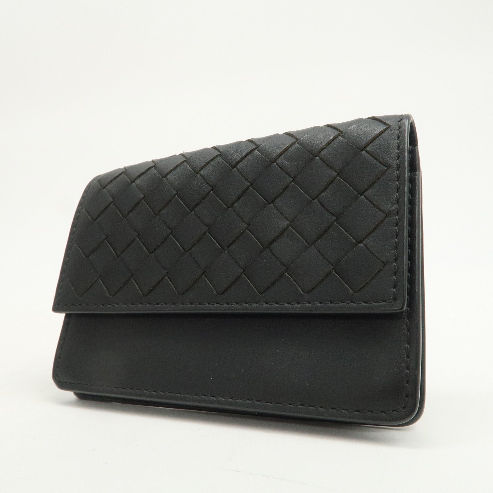 BOTTEGA VENETA Intrecciato Leather Card Case Card Holder Black