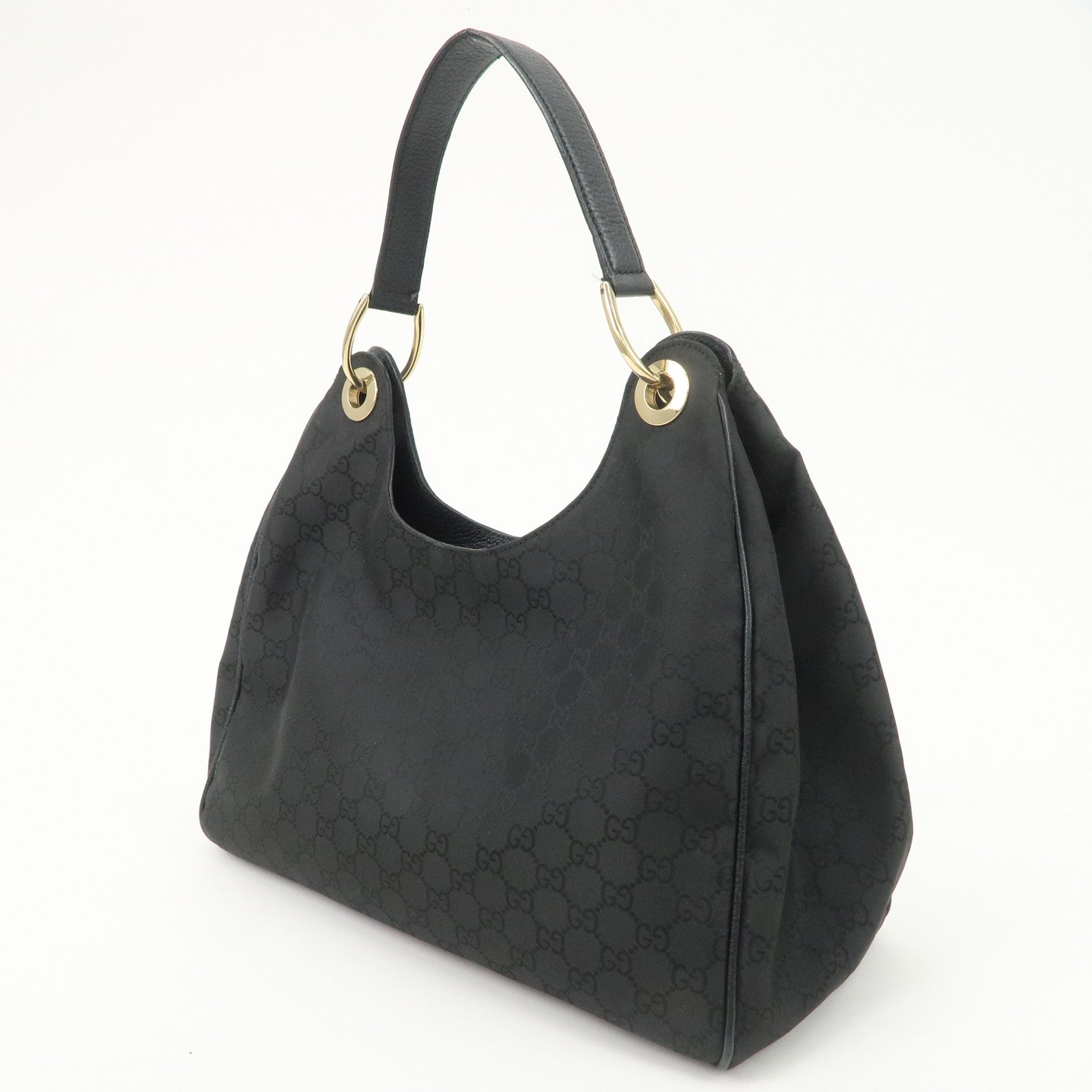 GUCCI GG Nylon Leather Shoulder Bag Hand Bag Black 257268