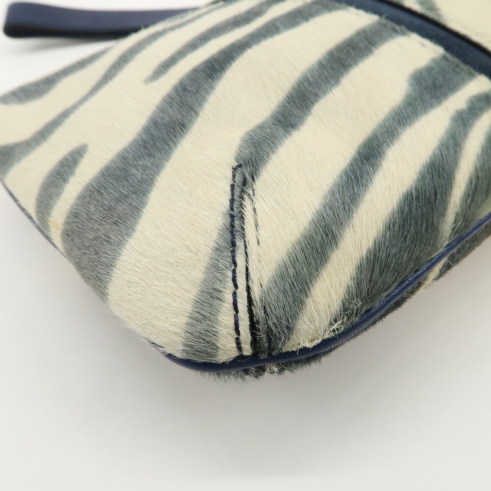 JIMMY CHOO Unborn Calf Clutch Bag Wristlet Pouch Zebra Navy