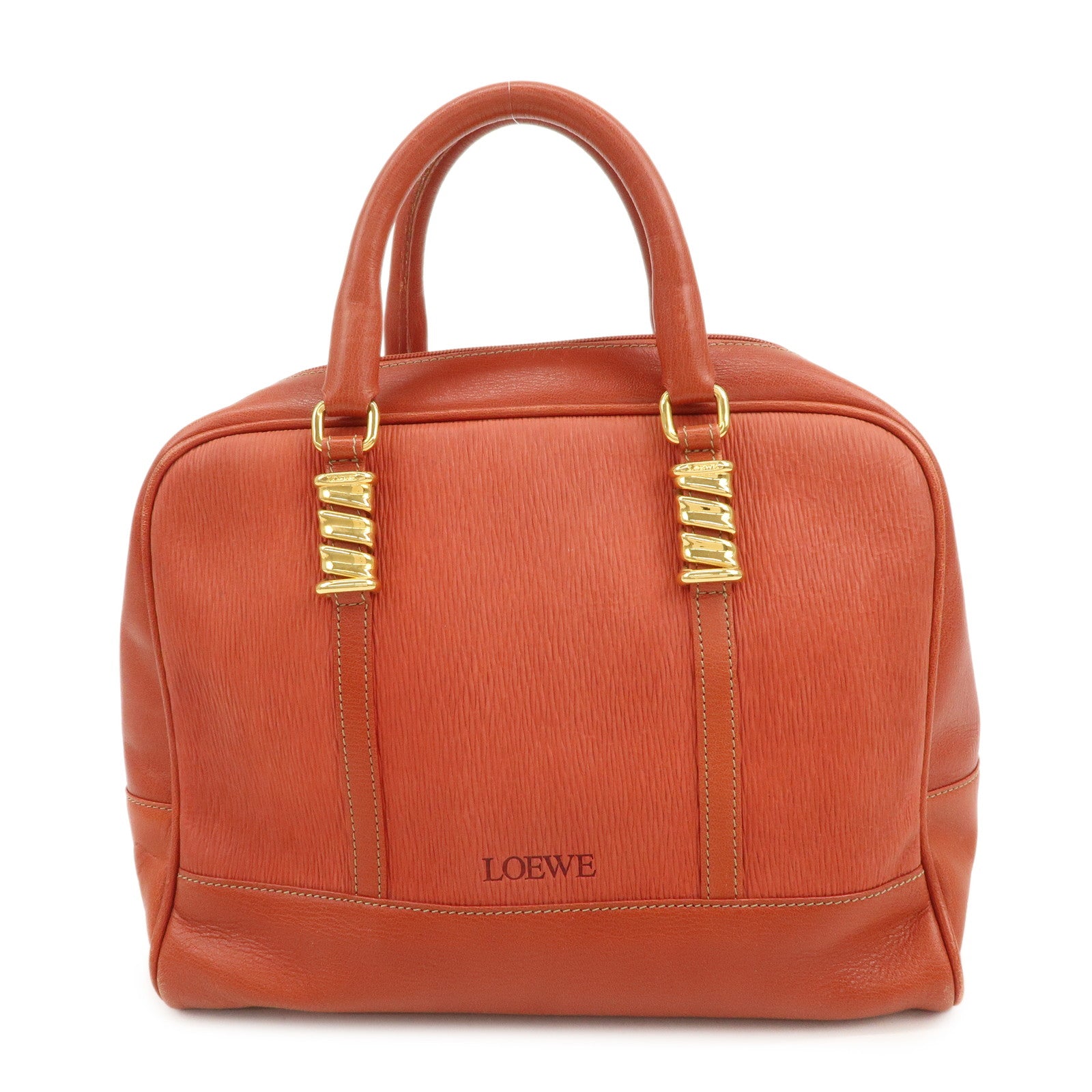 LOEWE Velazquez Leather Hand Bag Boston Bag Orange