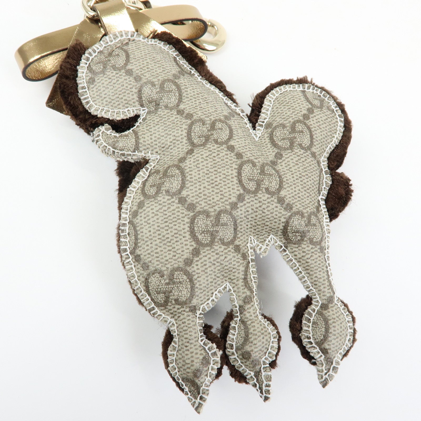 GUCCI Gucciori GG Supreme Leather Lulu Toy Poodle Bag Charm Brown