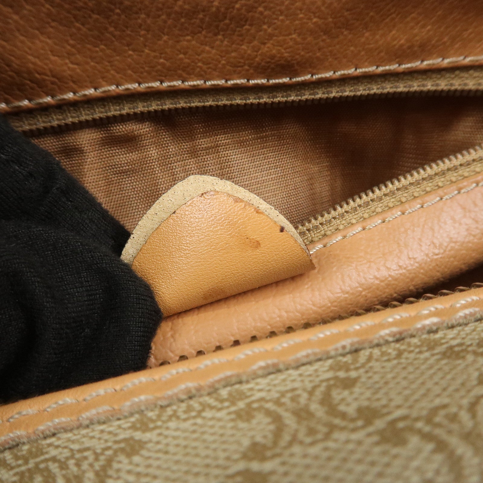 CELINE Macadam PVC Leather Shoulder Bag Hand Bag Beige