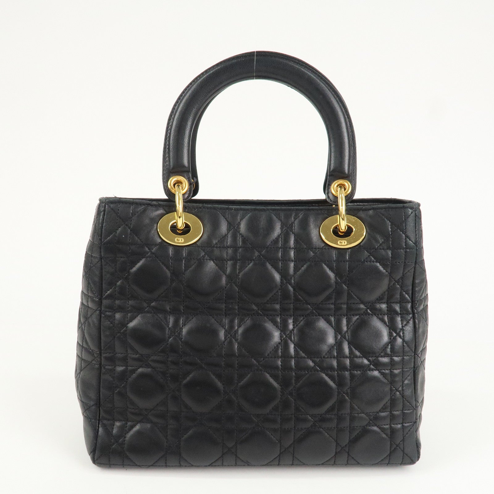 Christian Dior Lady Dior Cannage Leather Hand Bag Black Used