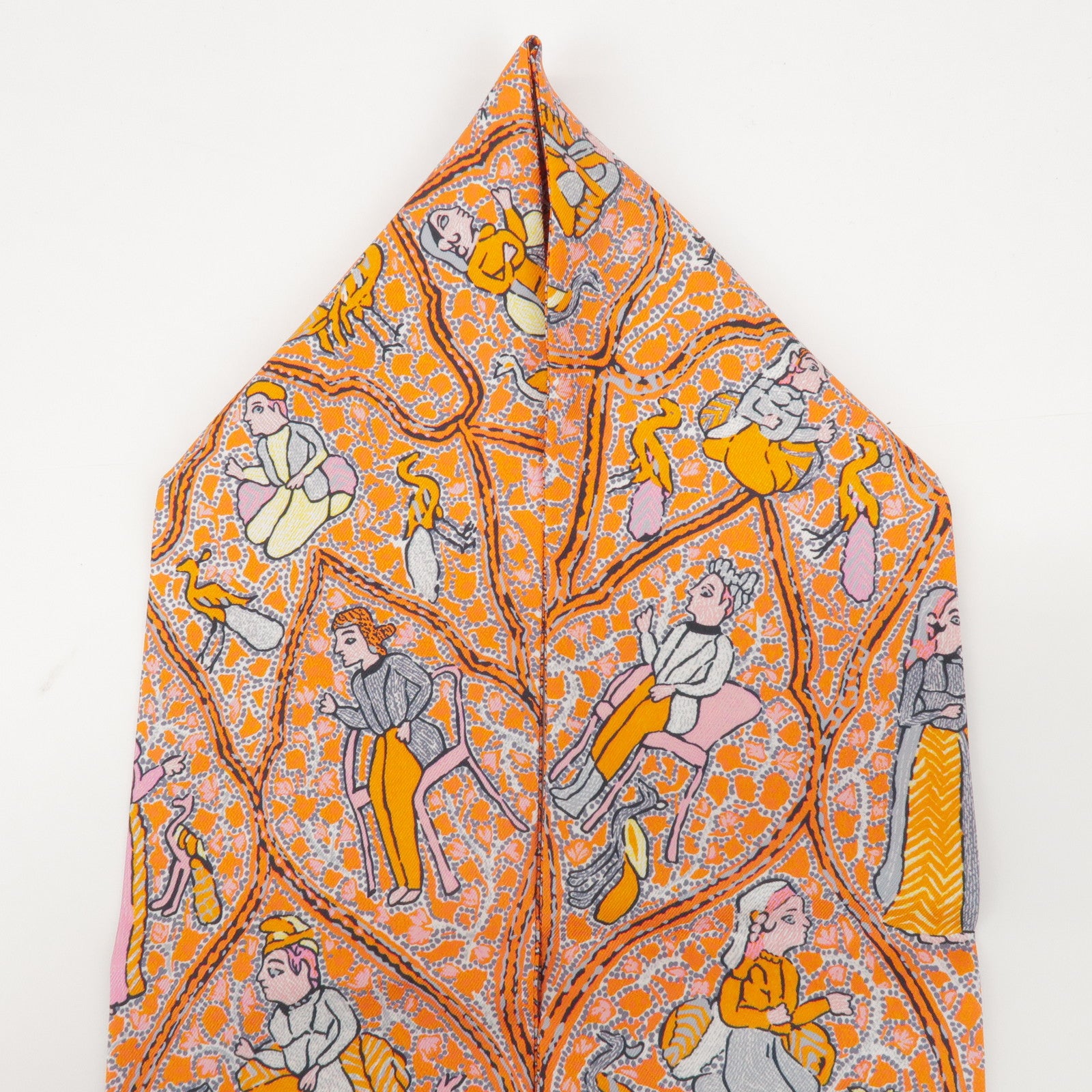 HERMES Maxi Twilly Silk 100% Scarf Animal Motif Orange