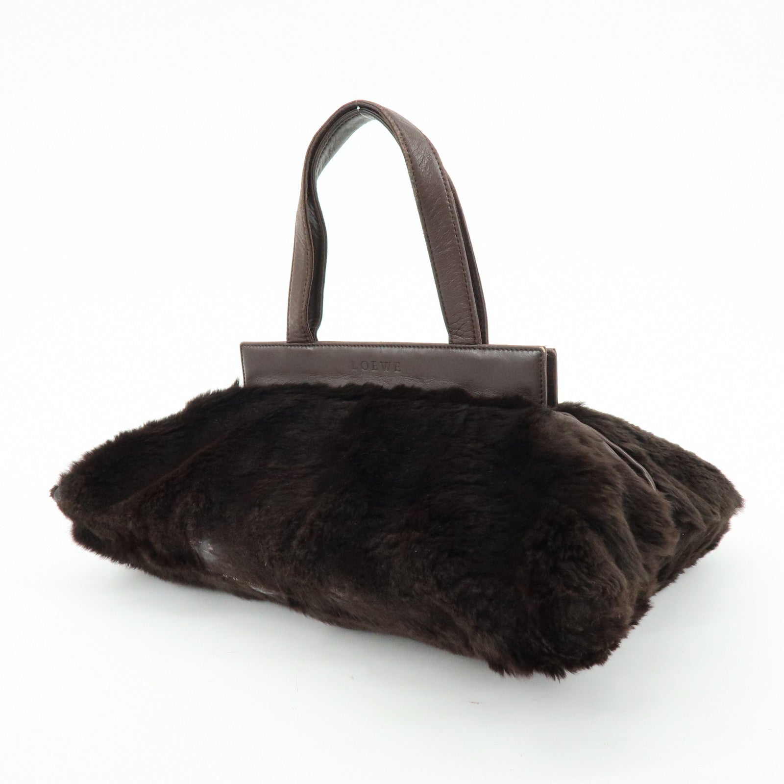 LOEWE Fur Nappa Leather Hand Bag Dark Brown