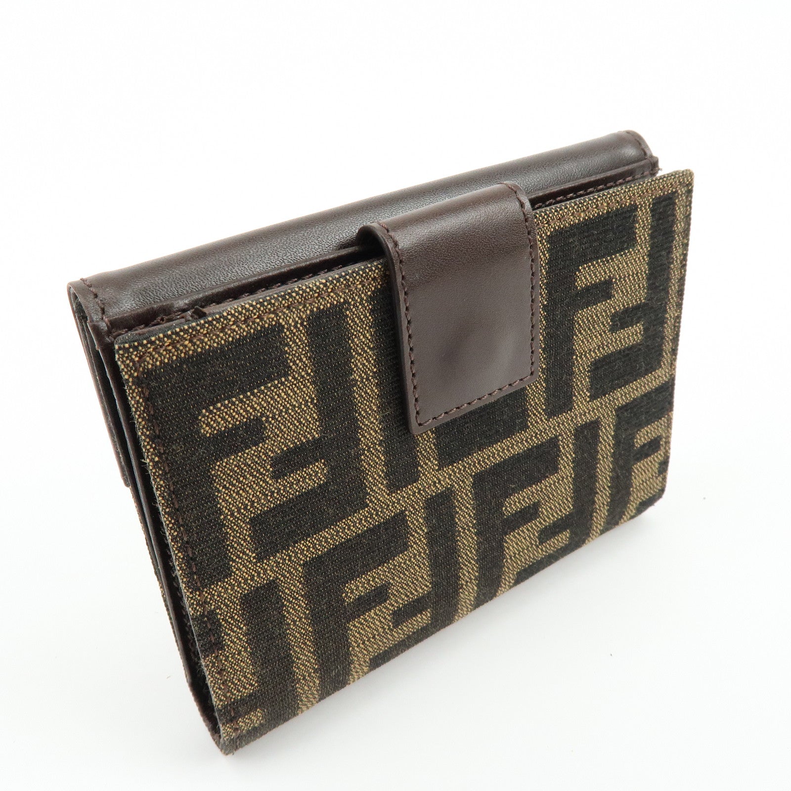 FENDI Zucca Canvas Leather Bi-fold Compact Wallet Brown 8M0033