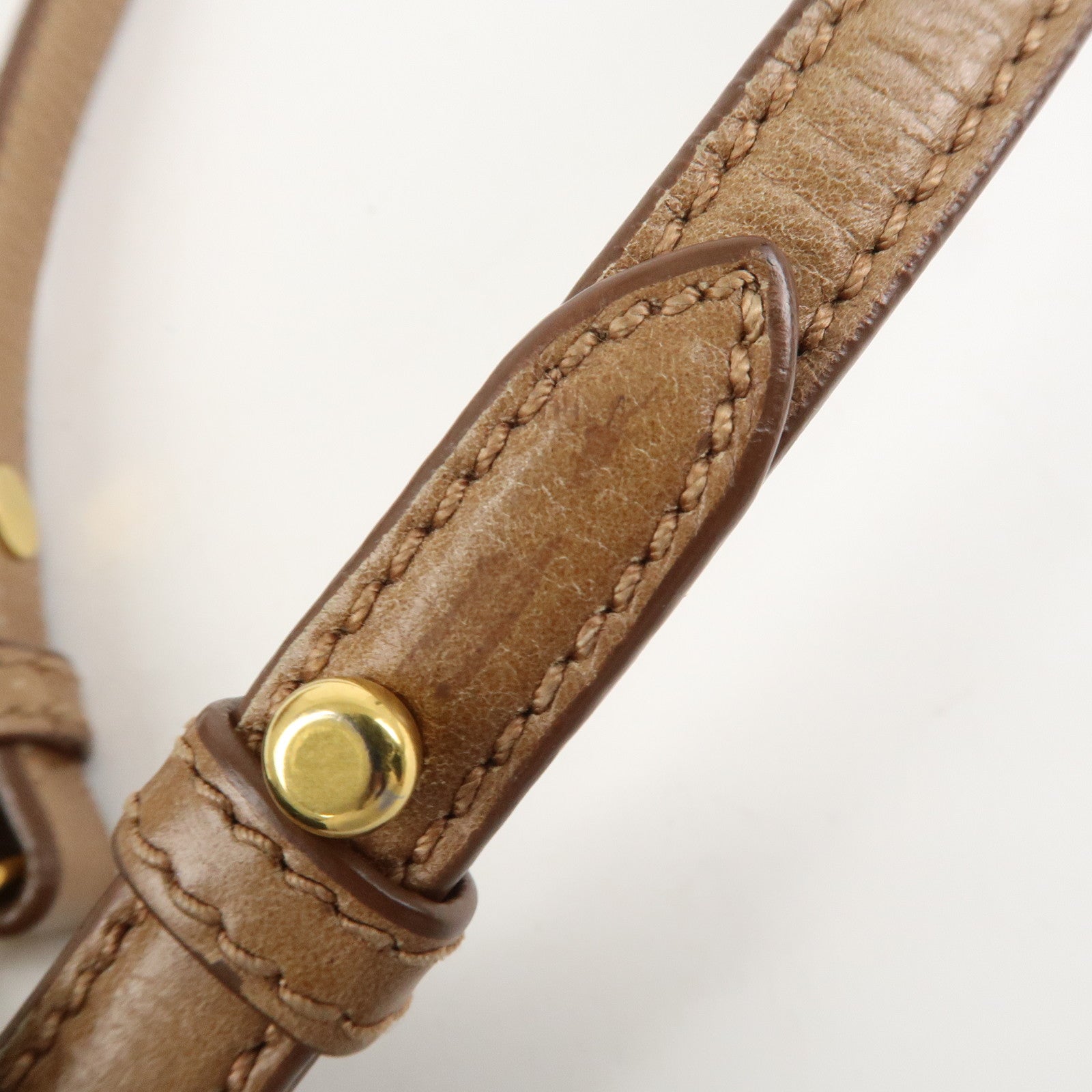 MIU MIU Leather Side Ribbon 2Way Bag Hand Bag Beige Gold