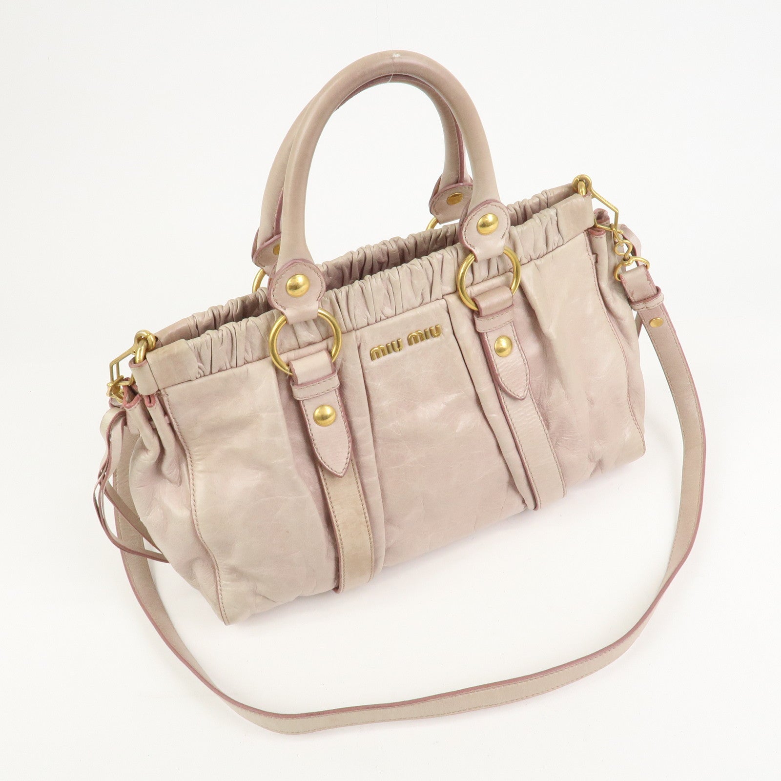 MIU MIU Logo Leather 2Way Bag Shoulder Bag Hand Bag Pink RT0383