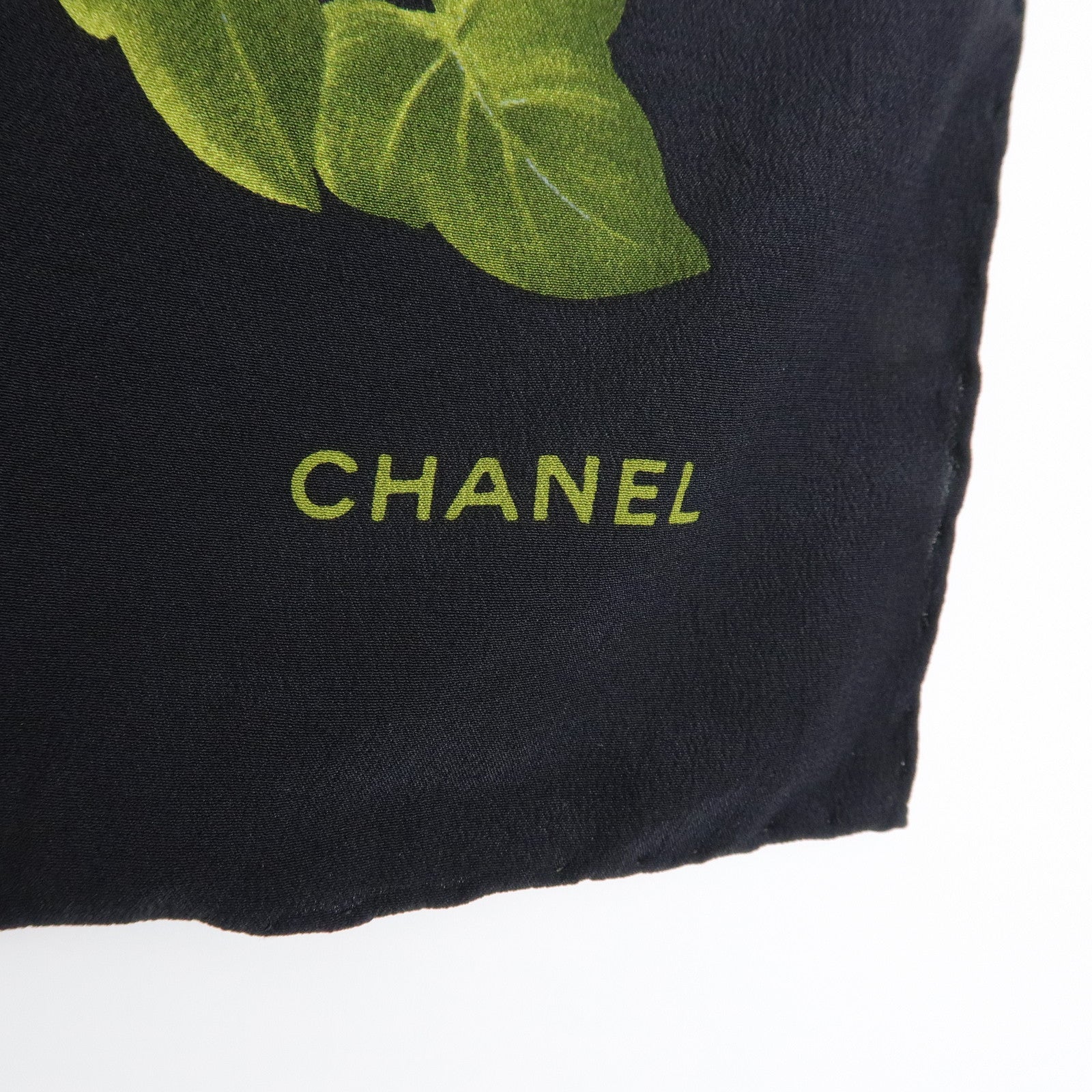 CHANEL Silk 100% Vintage Scarf Flower Print Black White