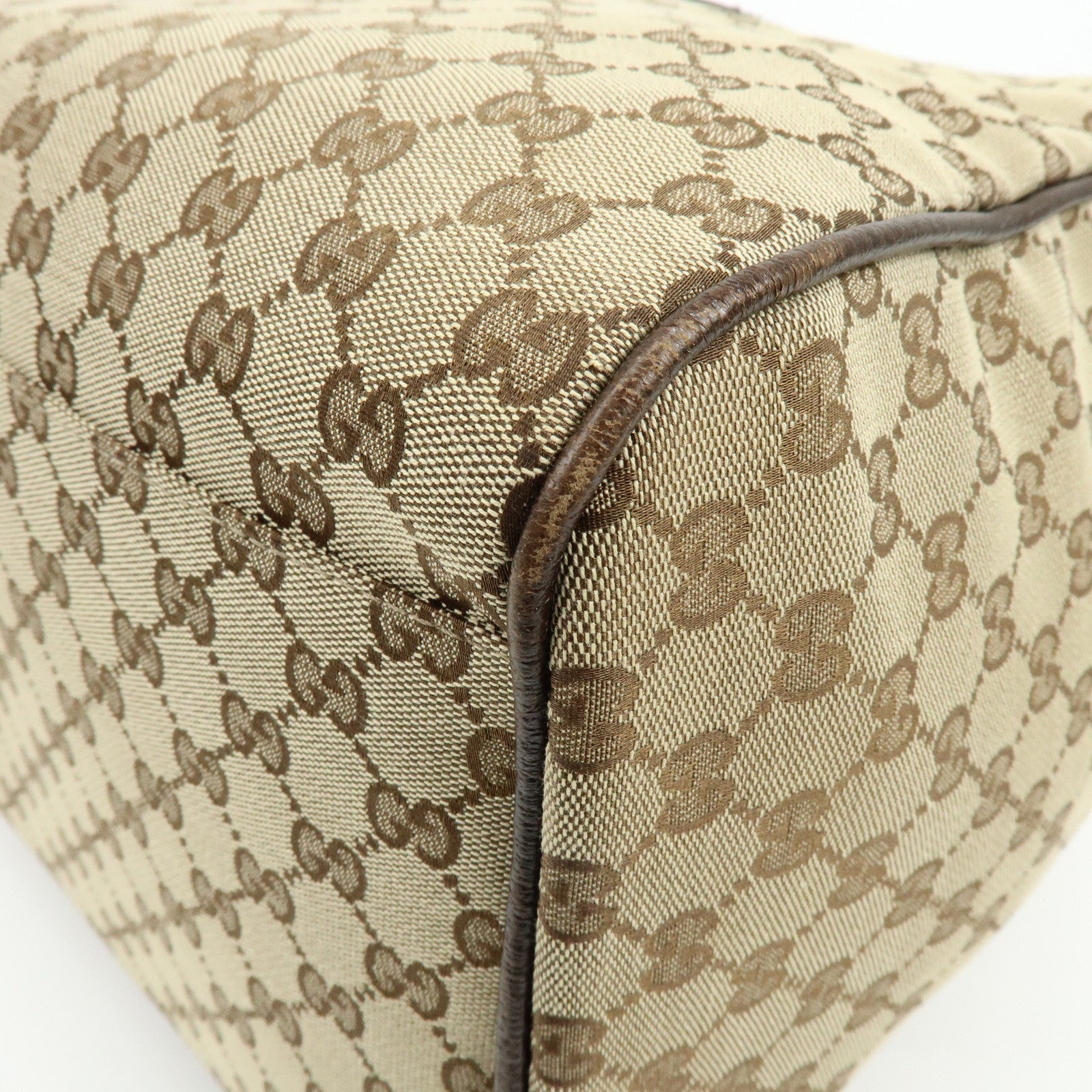 GUCCI Sherry GG Canvas Leather Boston Bag Beige Brown 146310