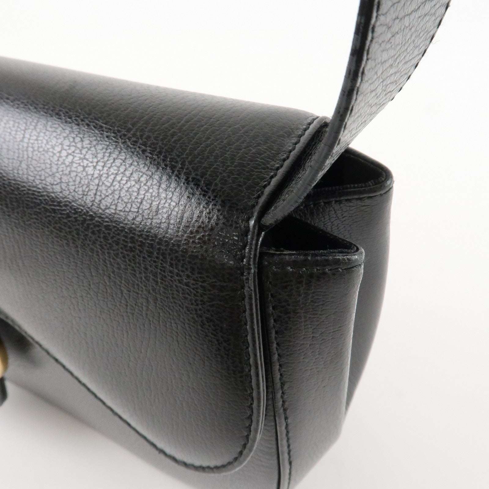 Ferragamo Ganchini Leather Shoulder Bag Hand Bag Black Used