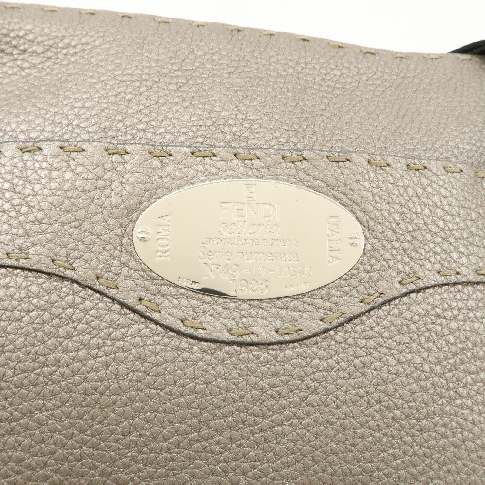 FENDI Selleria Leather Shoulder Bag Crossbody Bag Gray 8BT092