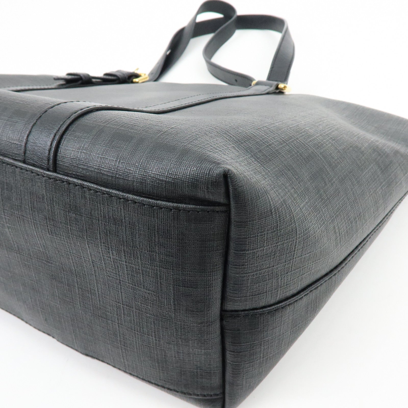 FENDI Zucchino PVC Leather Tote Bag Shoulder Bag Black Charm 8BH215