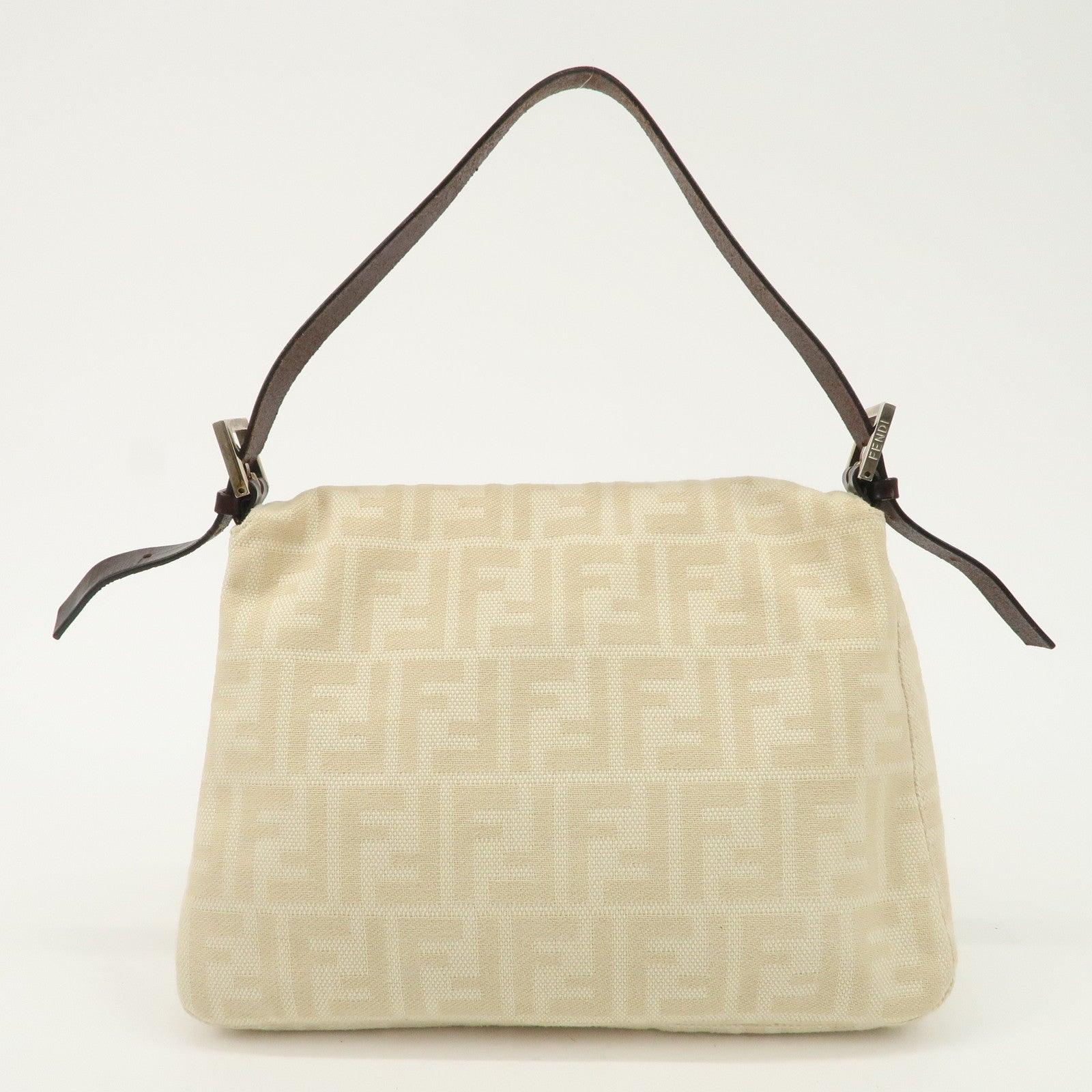 FENDI Mamma Baguette Zucca Canvas Shoulder Bag Beige 26325 Used