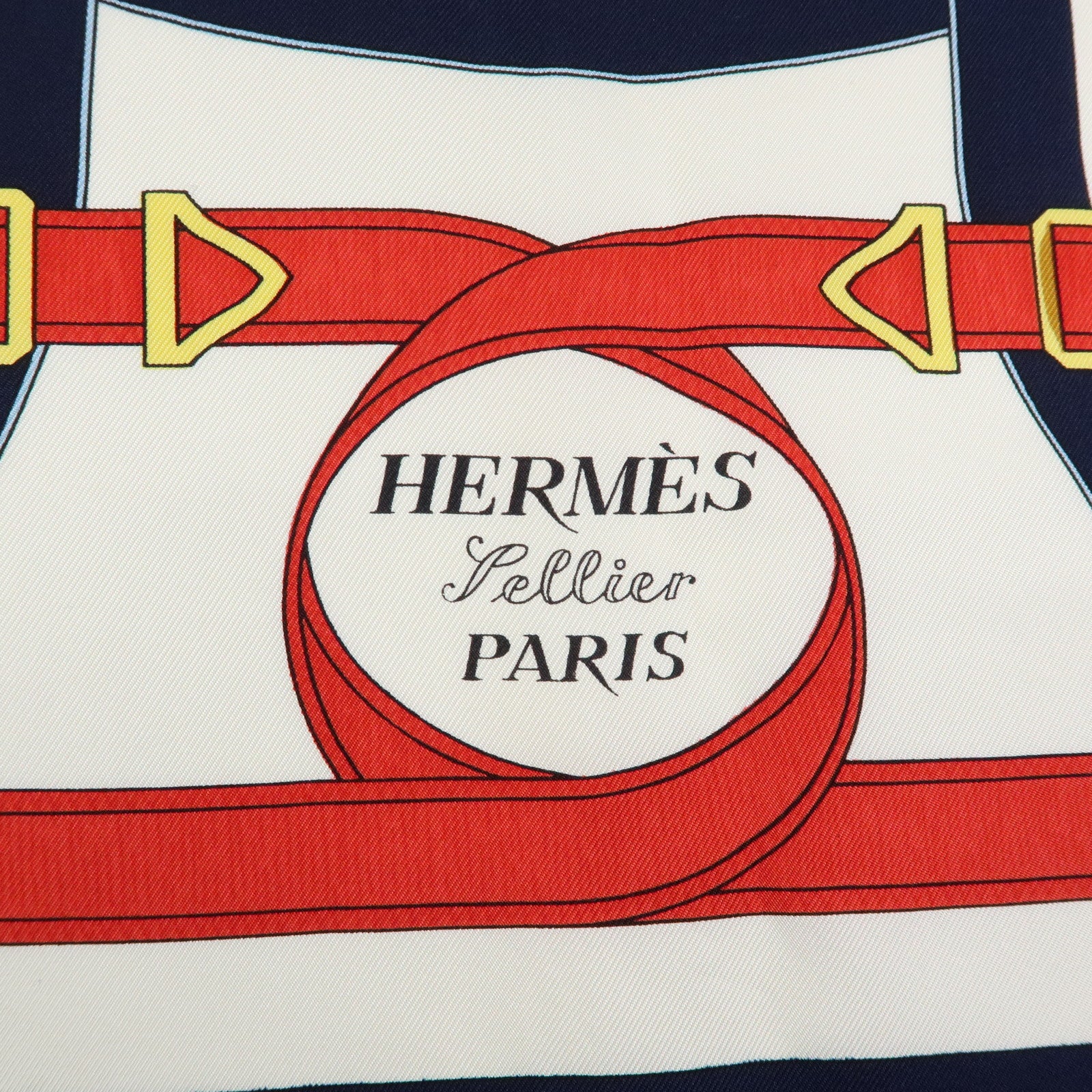HERMES Carre 90 Silk 100% Scarf Eperon d'or Navy Ivory Red Gold