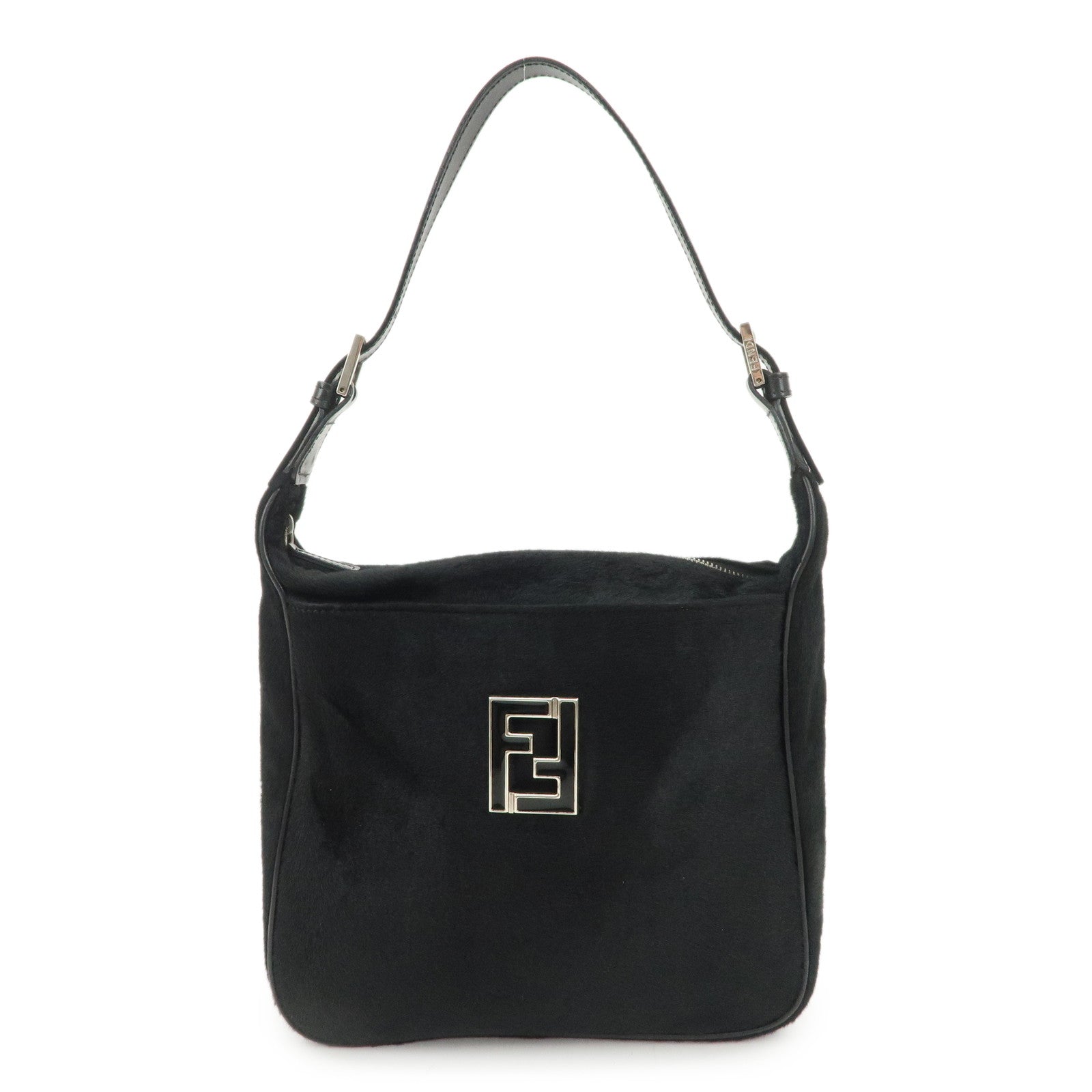 FENDI Haircalf Leather Shoulder Bag Hand Bag Black 15328