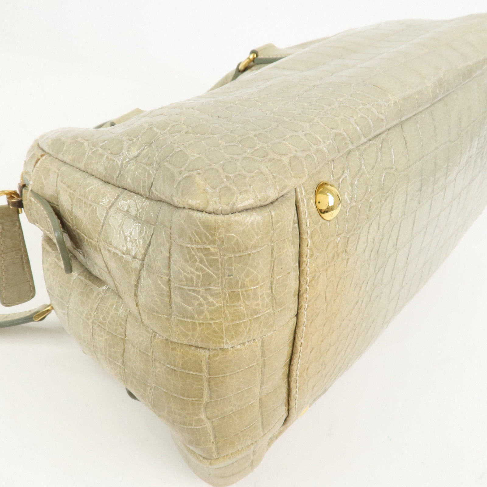 MIU MIU Logo Embossed Leather 2Way Bag Hand Bag Shoulder Bag Beige