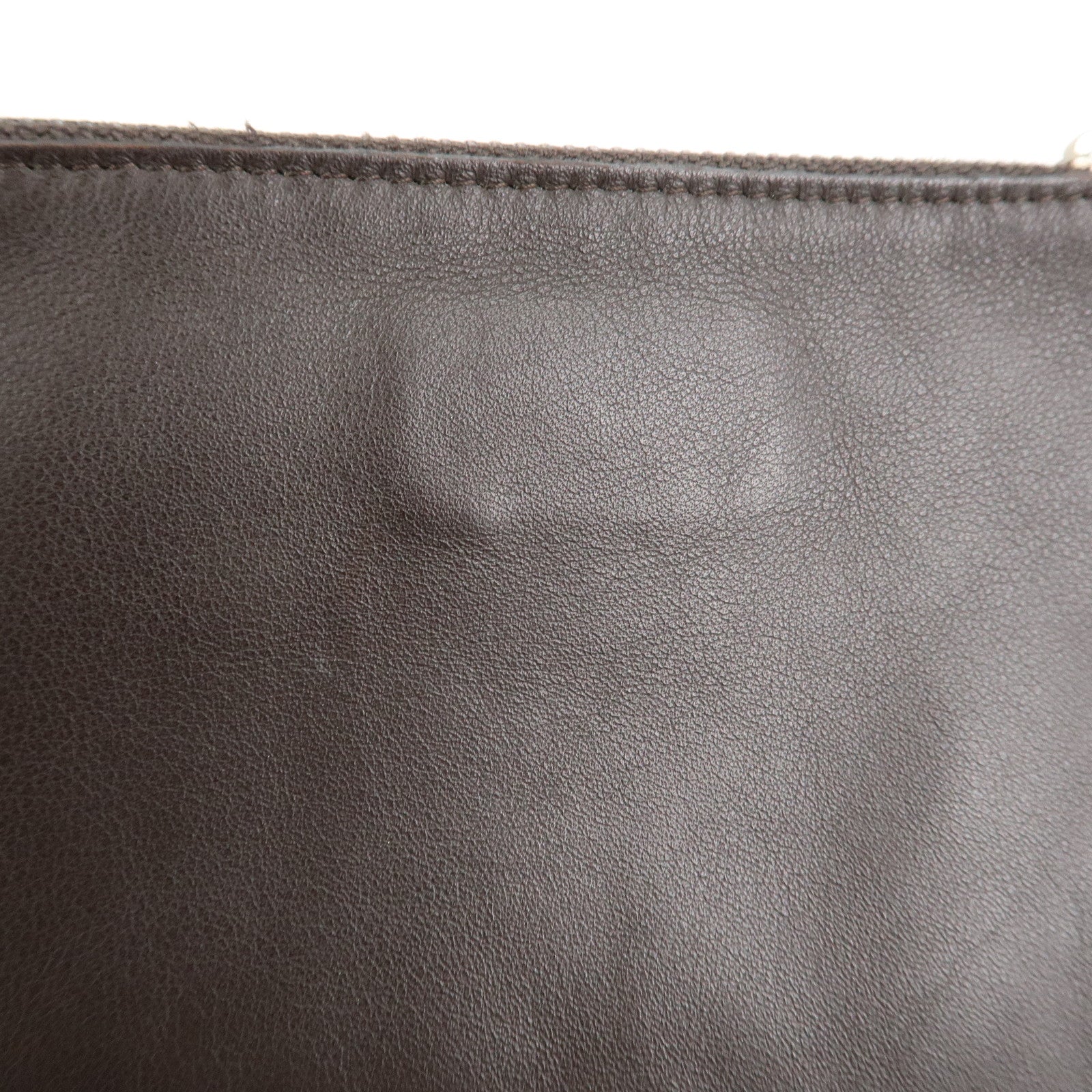 CHANEL Lamb Skin COCO Mark Pouch Silver Hardware Brown A25183 Used