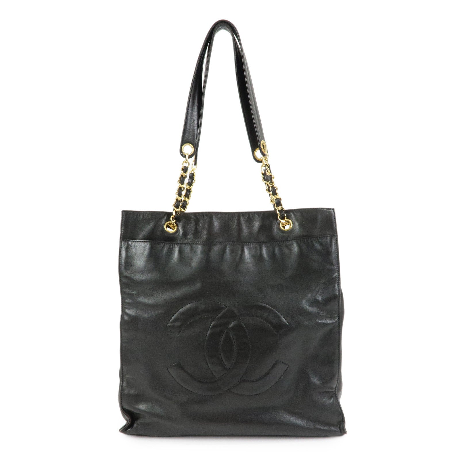 CHANEL COCO Mark Lamb Skin Tote Bag Shoulder Bag Dark Brown