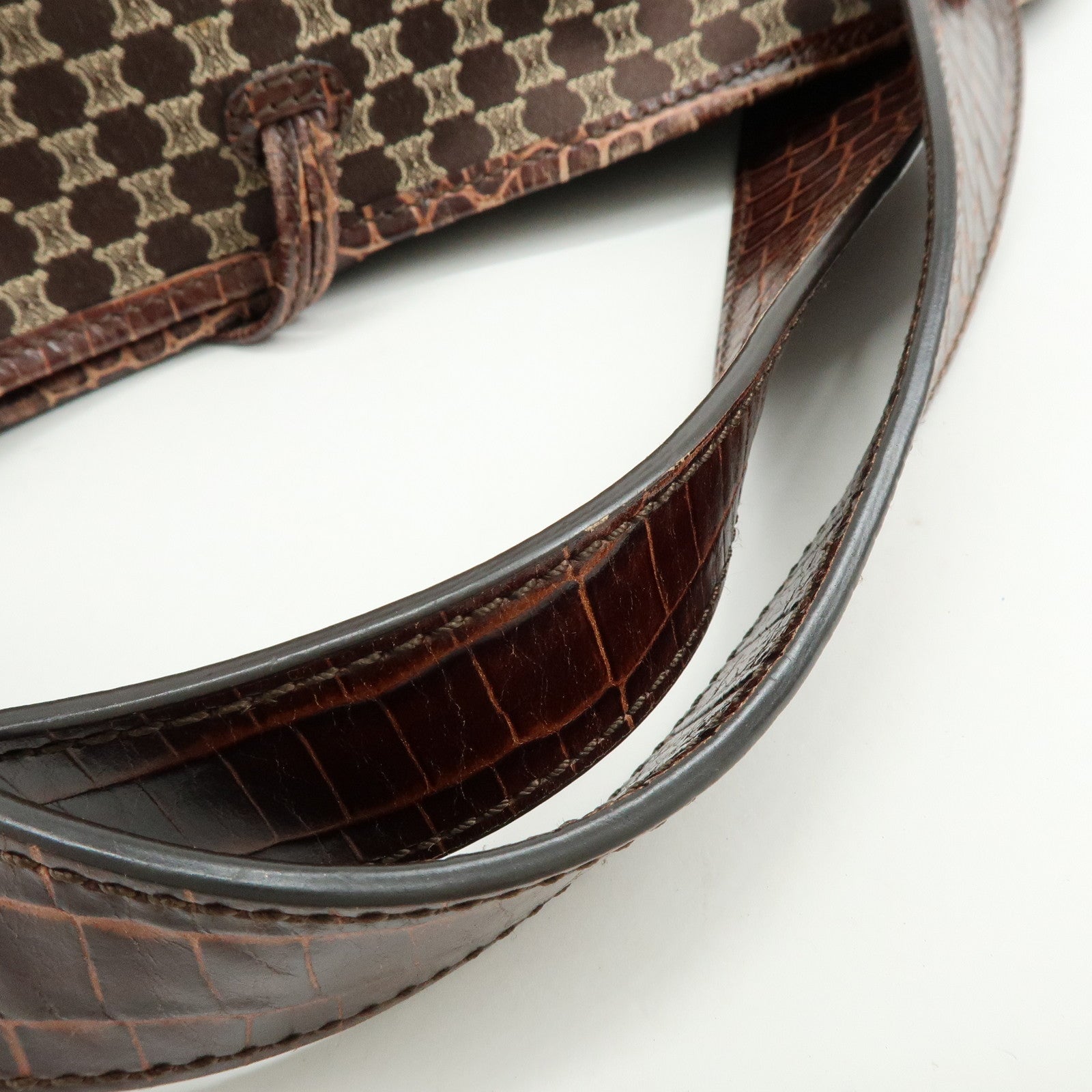 CELINE Macadam Bittersweet Canvas Embossed Leather Shoulder Bag