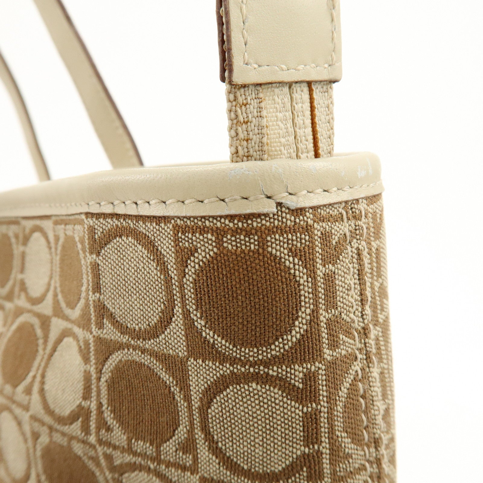 Ferragamo Gancini Canvas Leather Tote Bag Hand Bag Brown Beige