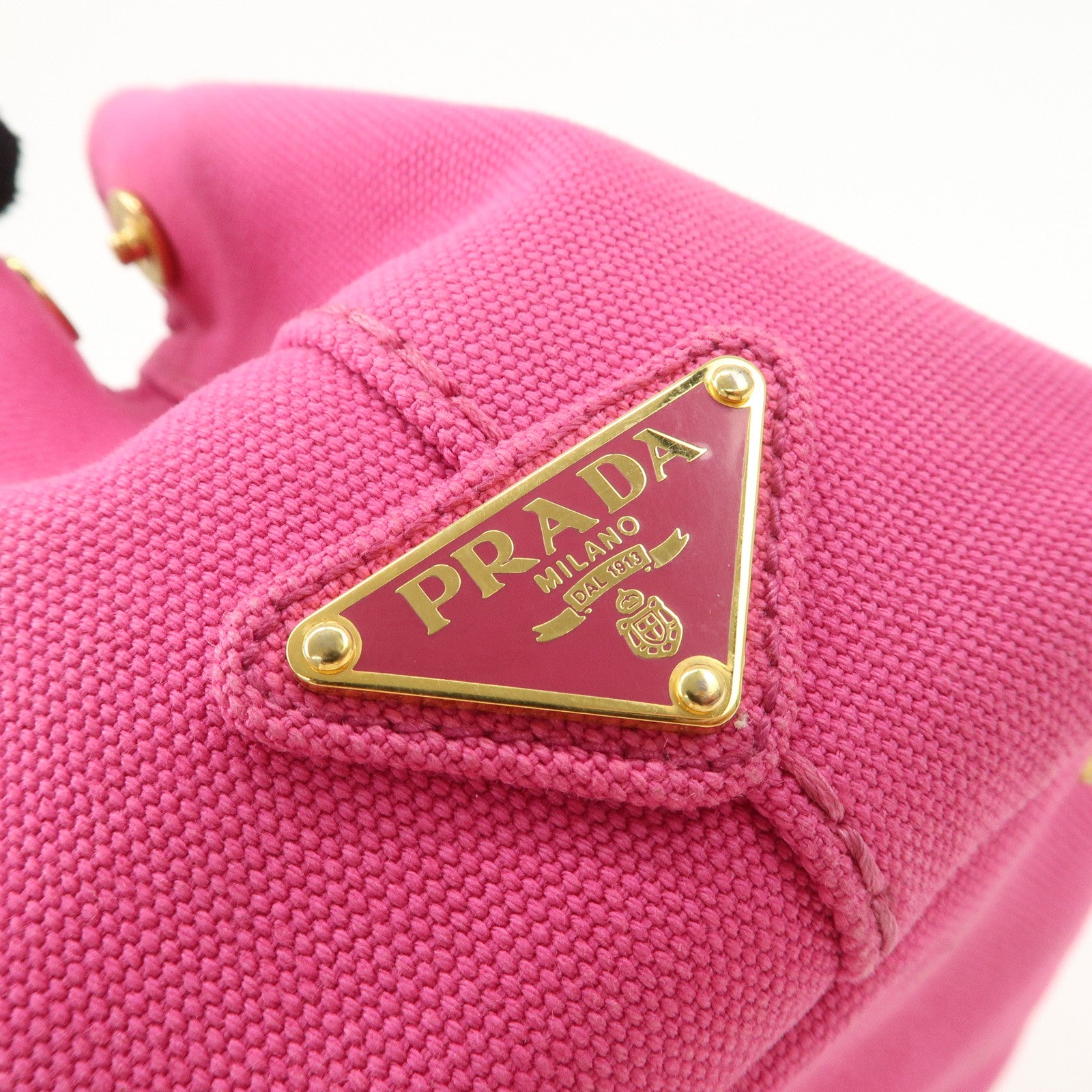 PRADA Logo Canapa Mini Canvas Tote Bag Hand Bag Pink BN2439 Used