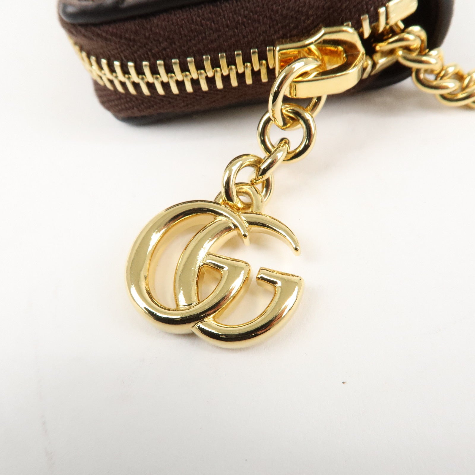 GUCCI Ophidia Sherry Zip Around Key Case Coin Case Beige Brown 523157 Used