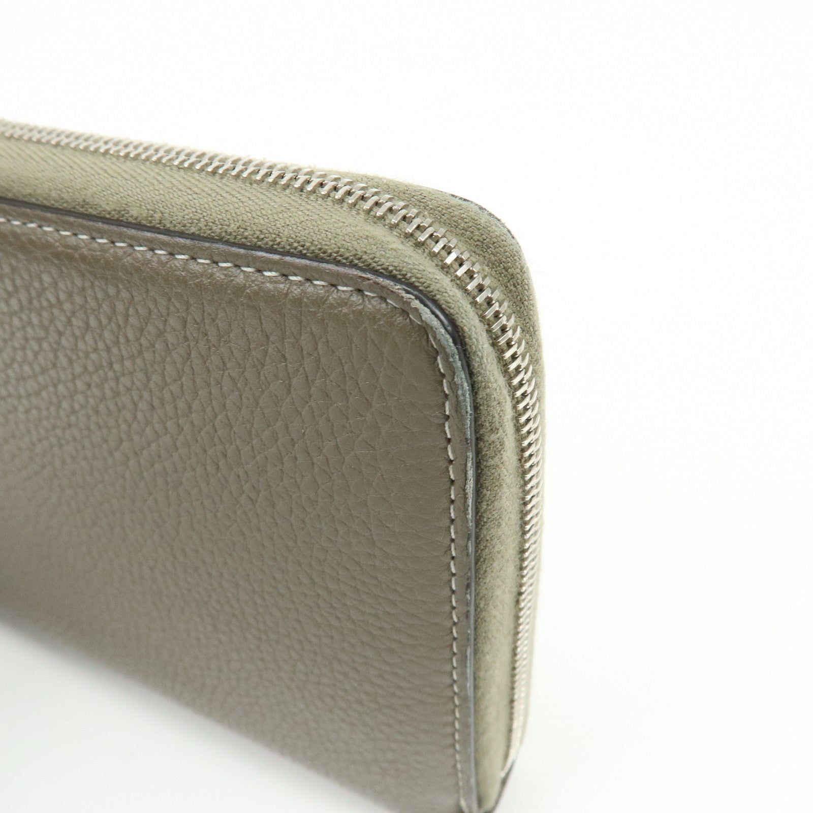 CELINE Logo Claf Leather Round Zippy Long Wallet Greige Beige
