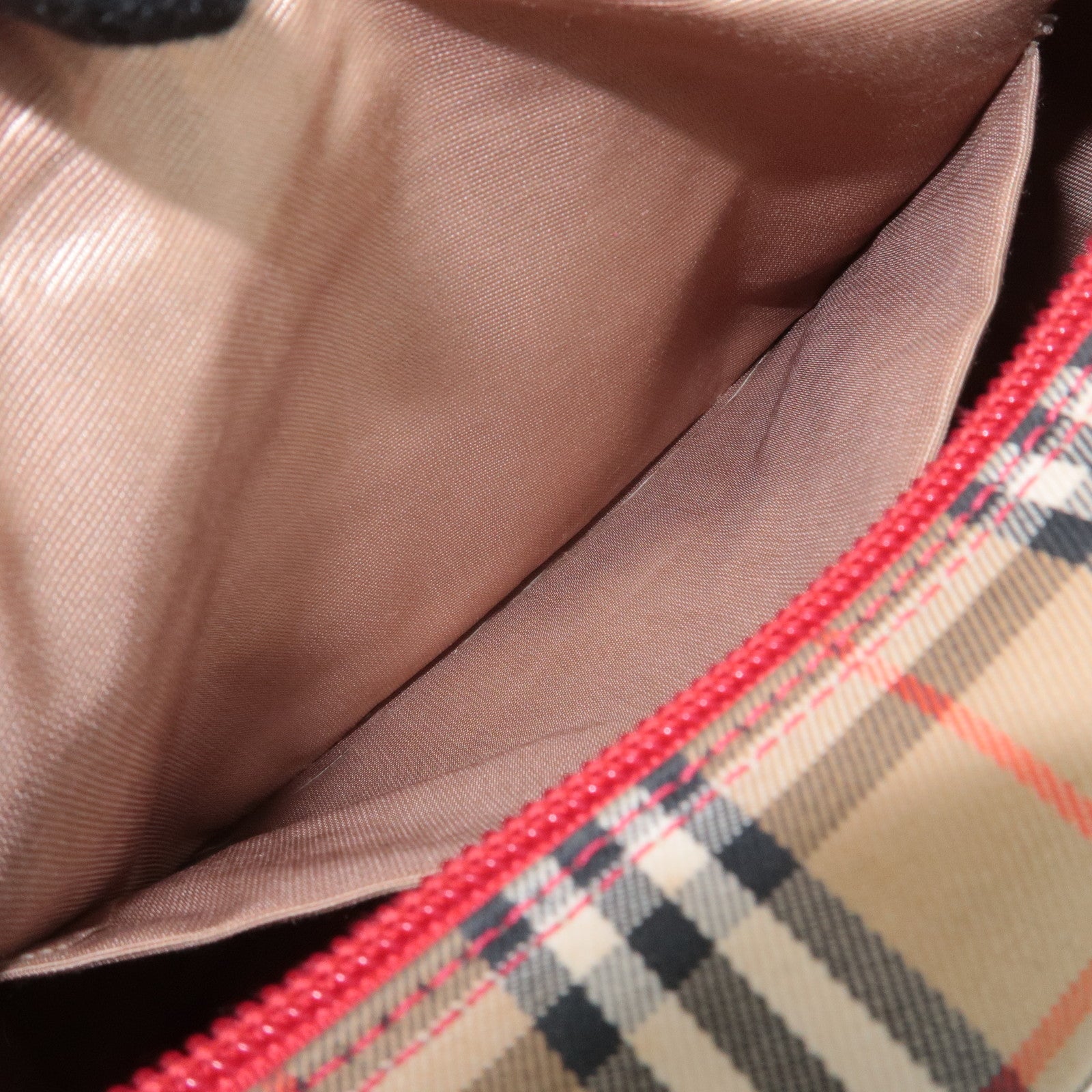 BURBERRY Nova Plaid Canvas Leather Shoulder Bag Red Used