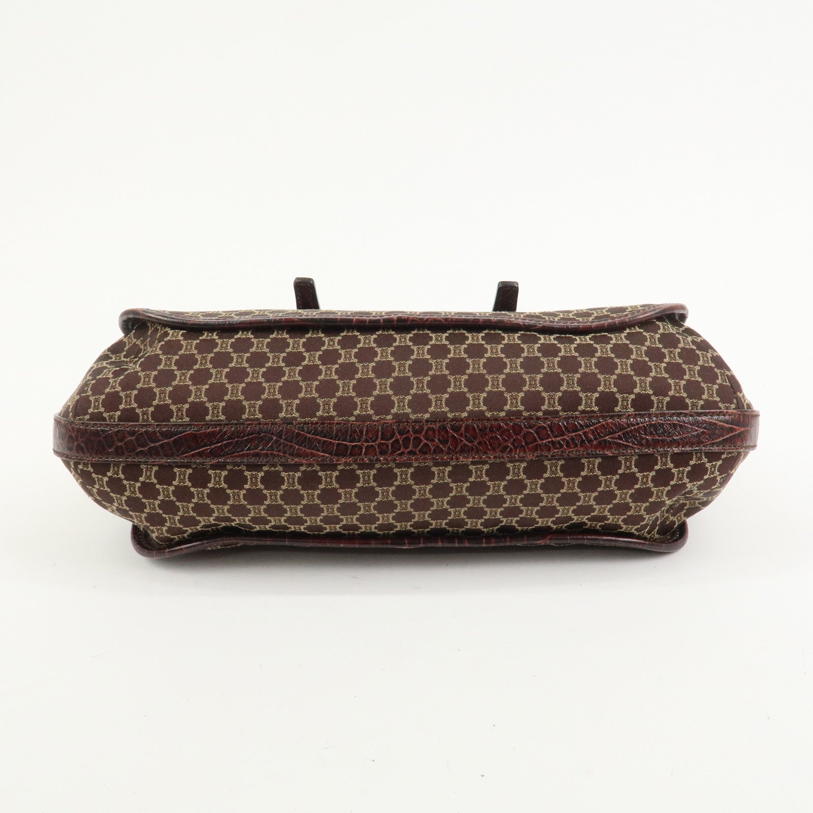 CELINE Macadam Canvas Emboss Leather 2 Way Bag Hand Bag Brown