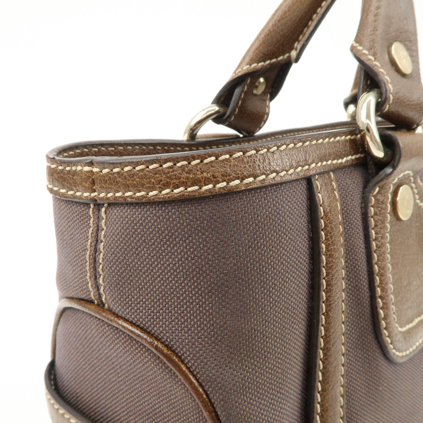 CELINE Macadam Engraved Canvas Leather Boogie Bag Hand Bag Brown Used