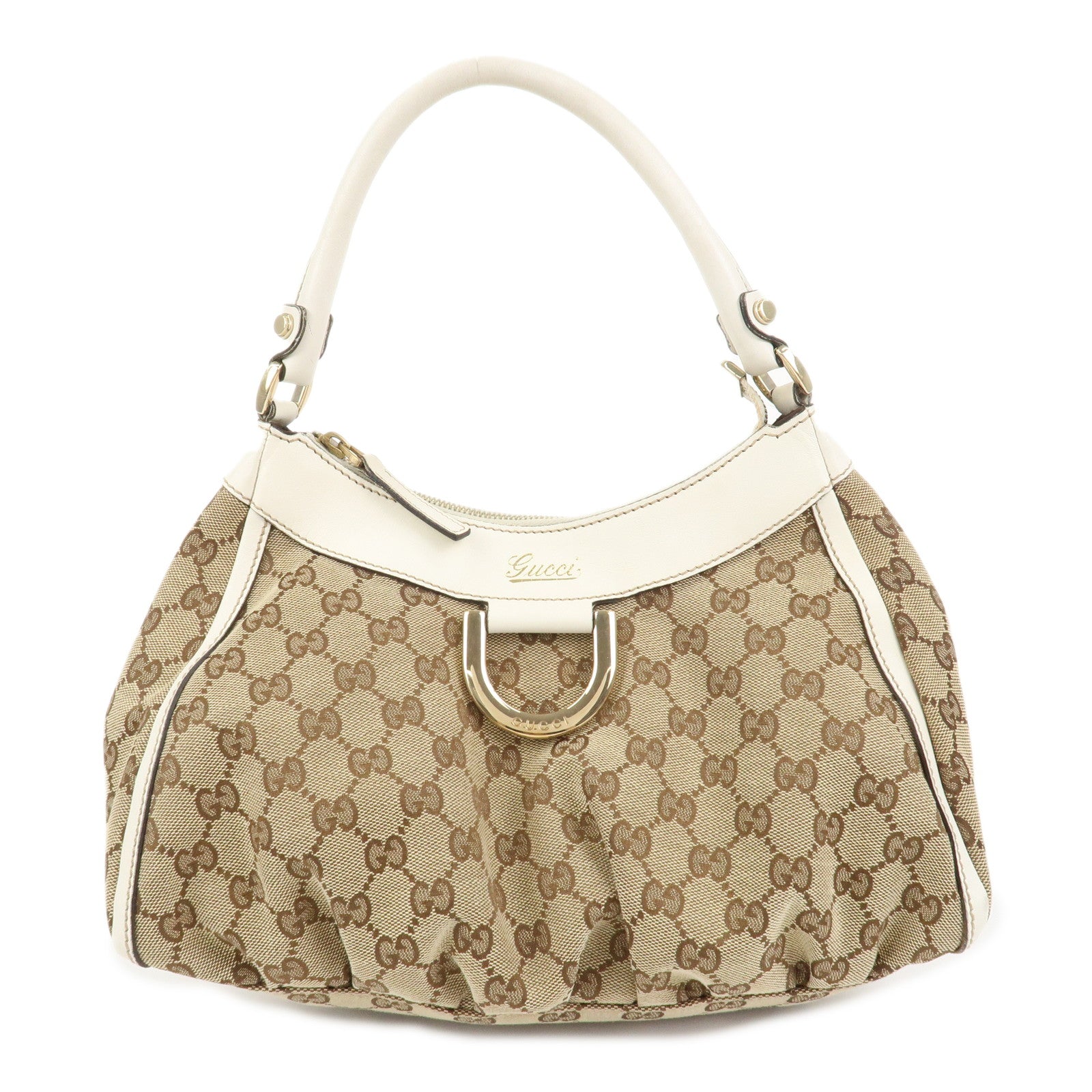 GUCCI Abbey GG Canvas Leather Shoulder Bag Beige White 190525