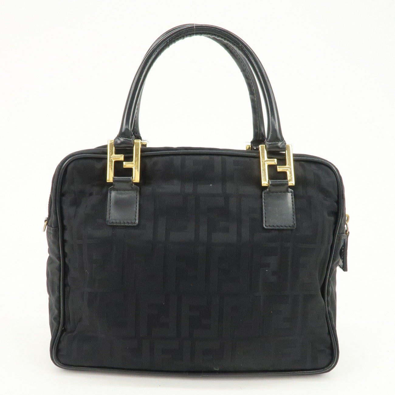 FENDI Zucca Nylon Hand Bag Shoulder Bag Black Gold