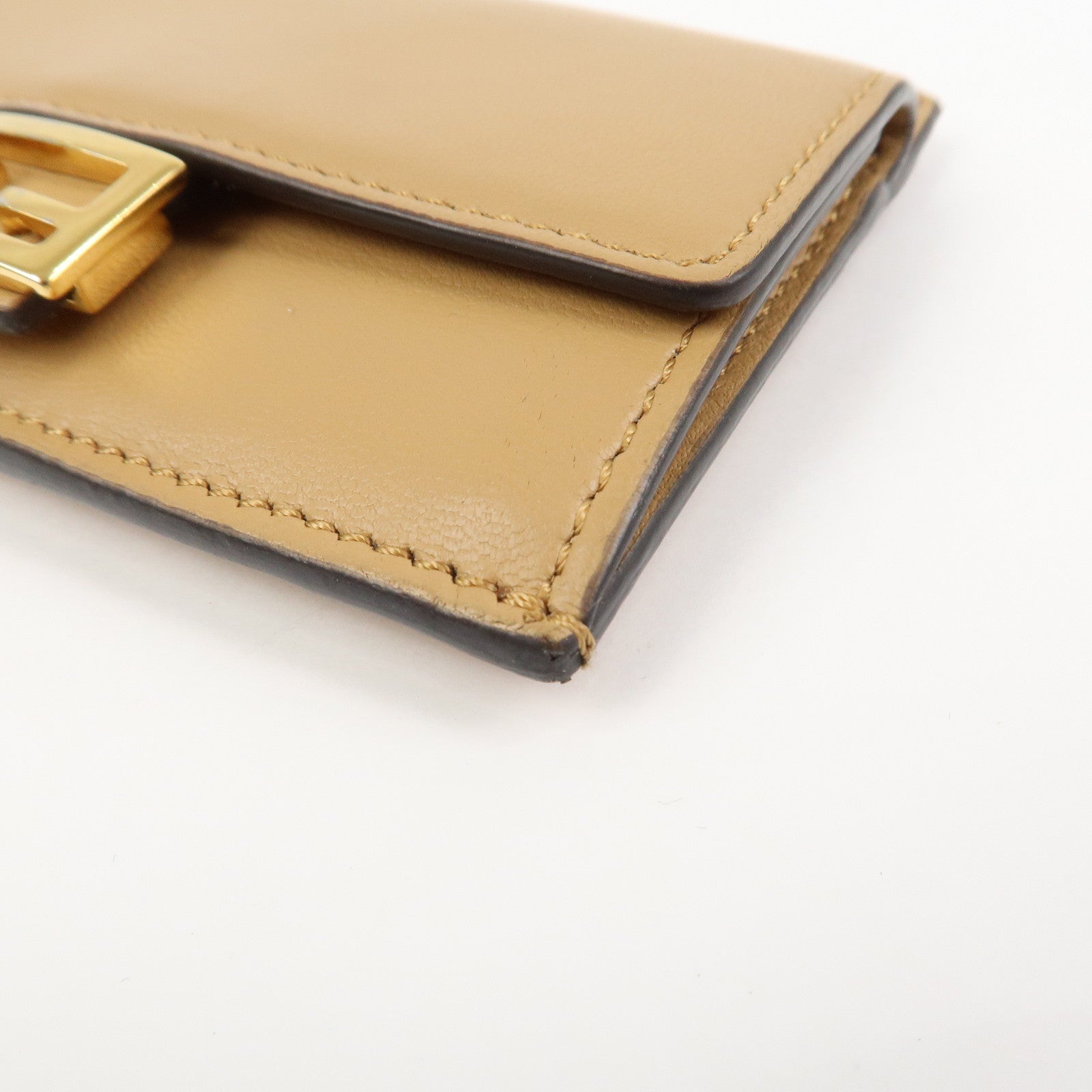 FENDI Zucca Baguette Leather Card Case Light Brown