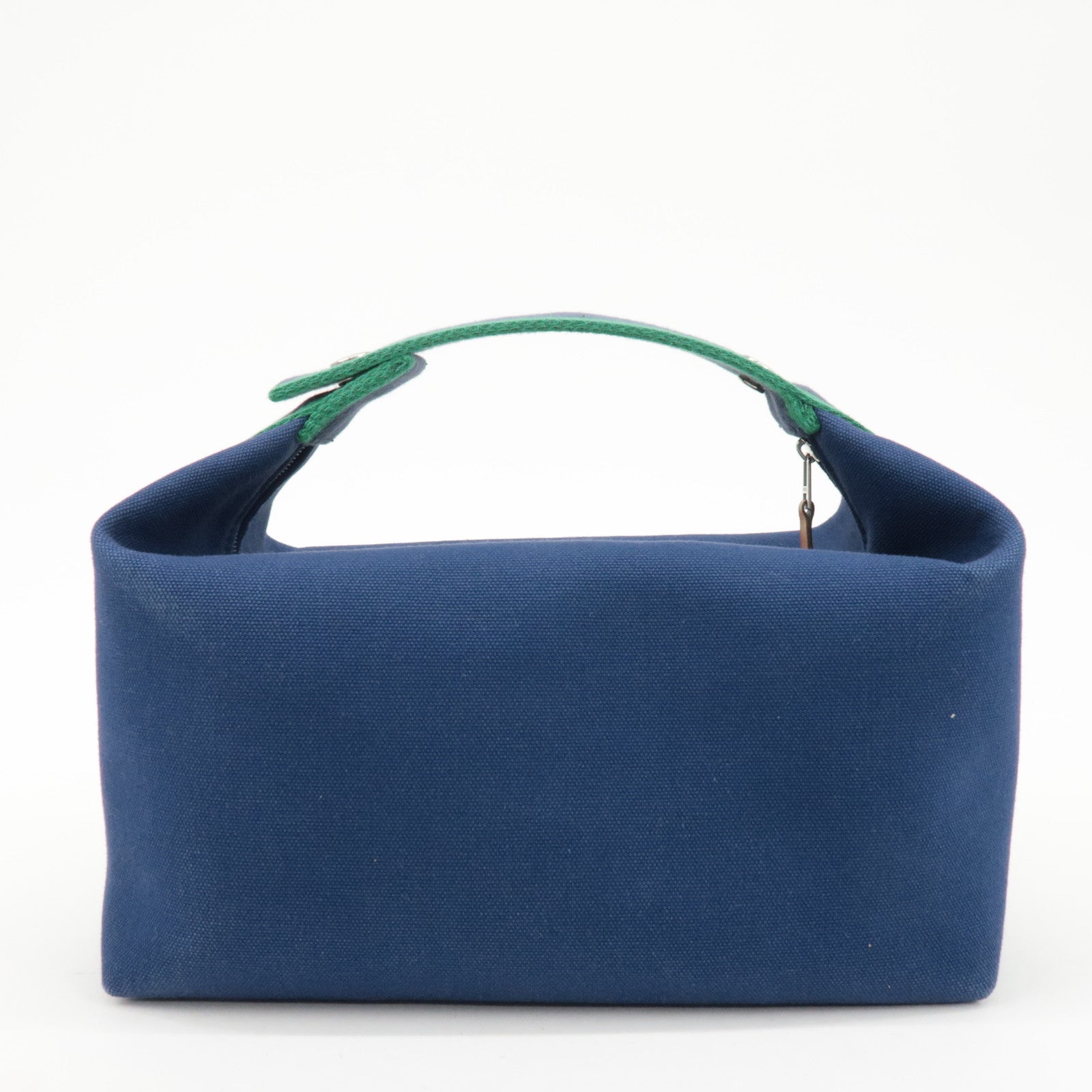 HERMES Canvas Bride A Brac GM Hand Bag Cosmetic Pouch Green Navy Used